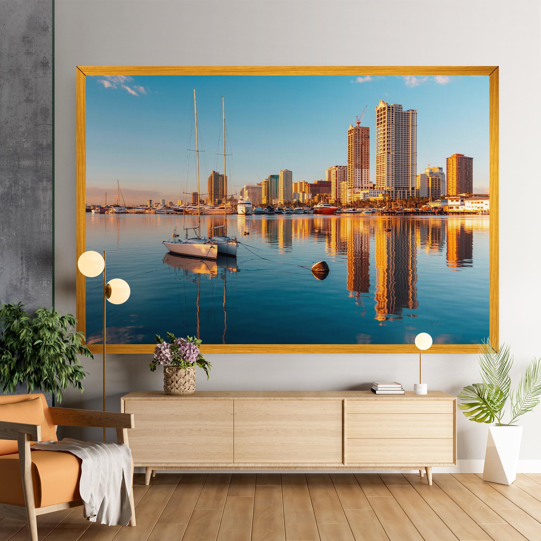 Leinwandbild Skyscrapers Water mockup 9