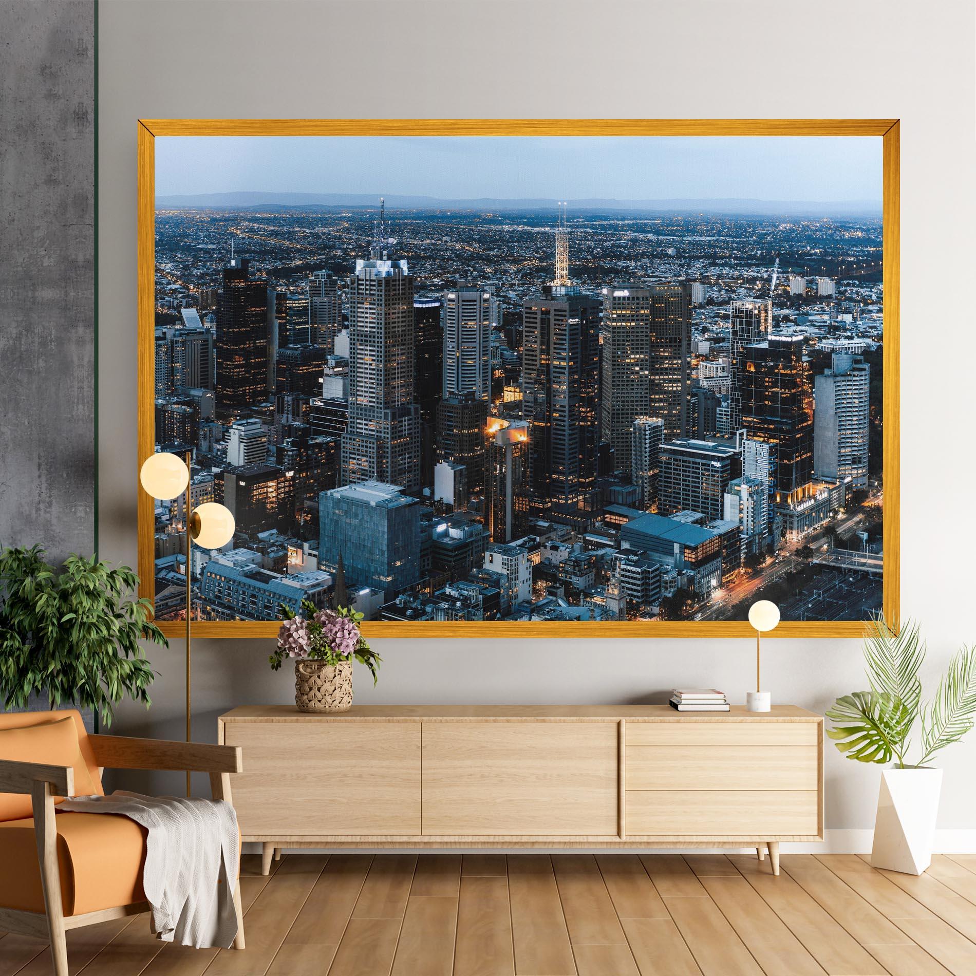 Leinwandbild Yellow Lights Skyline mockup 9