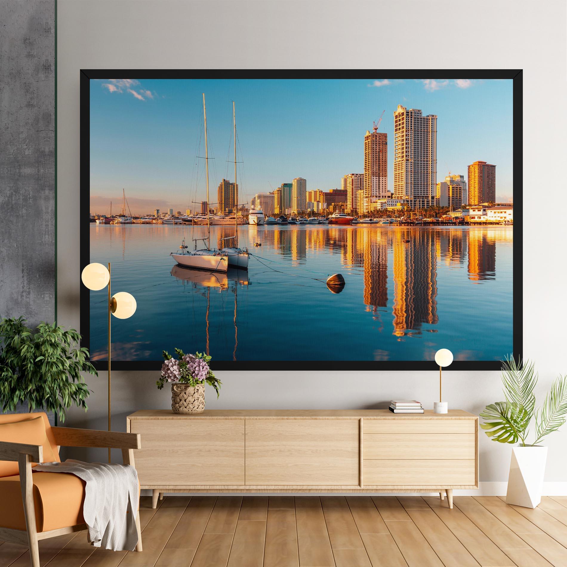 Leinwandbild Skyscrapers Water mockup 9