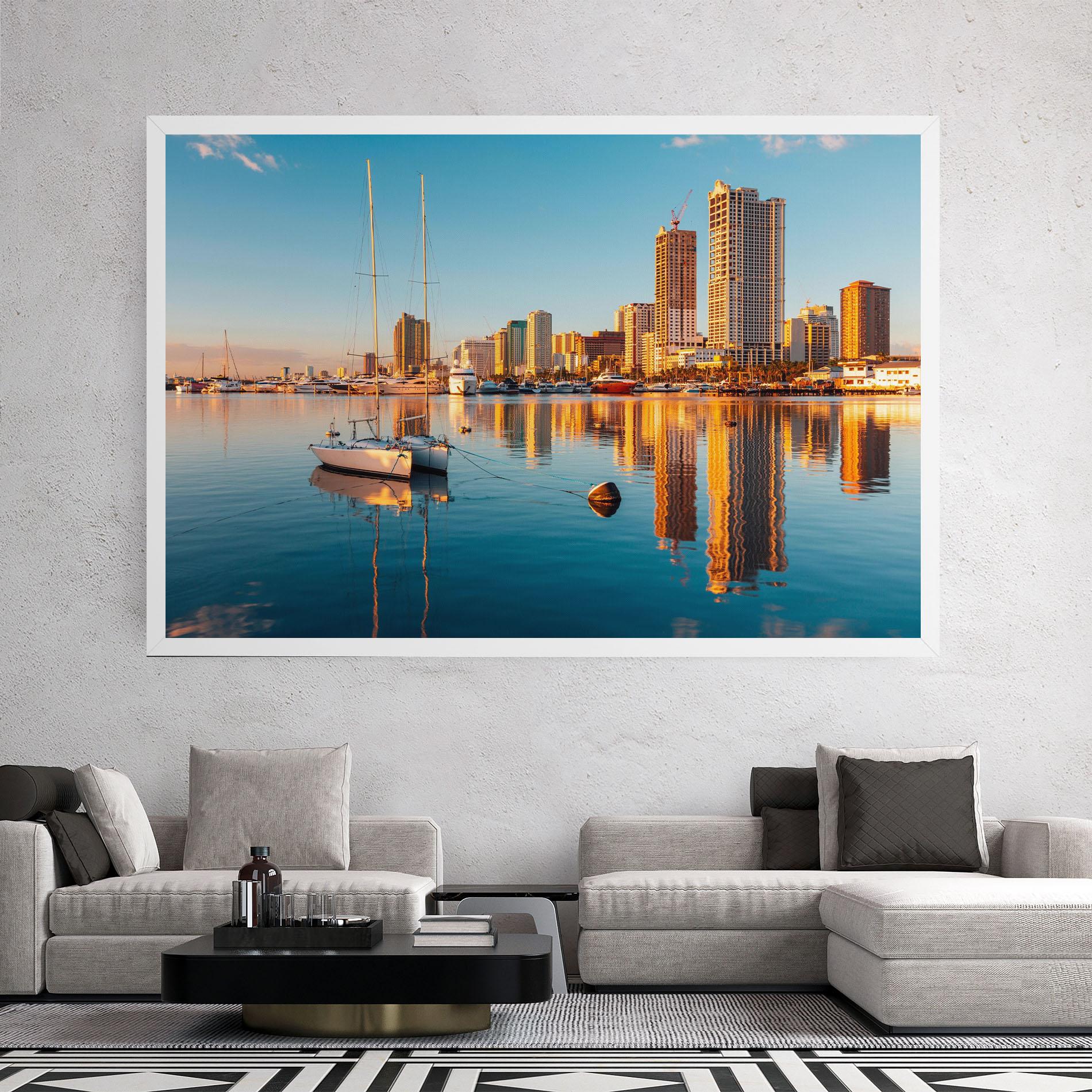 Leinwandbild Skyscrapers Water mockup 2