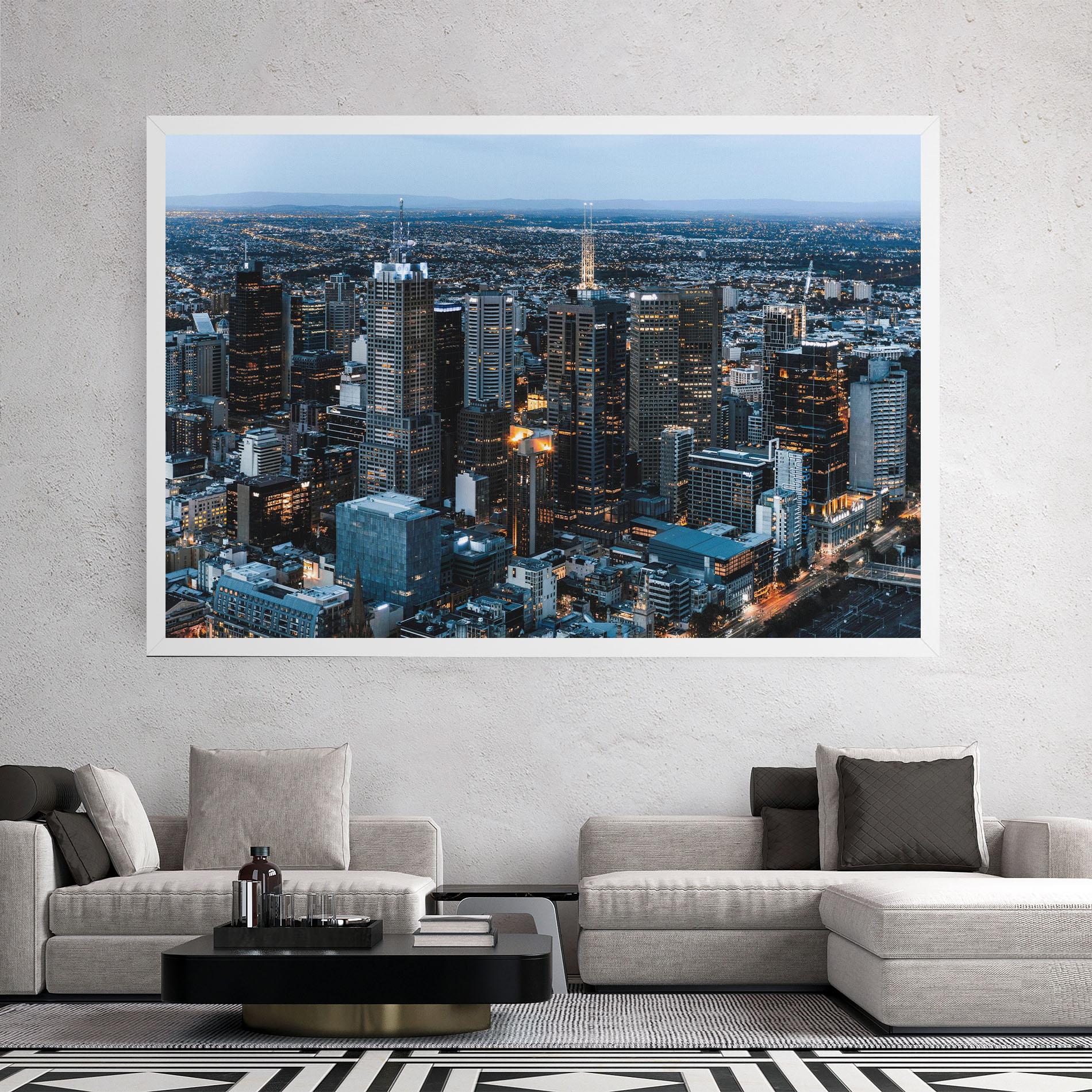 Leinwandbild Yellow Lights Skyline mockup 2