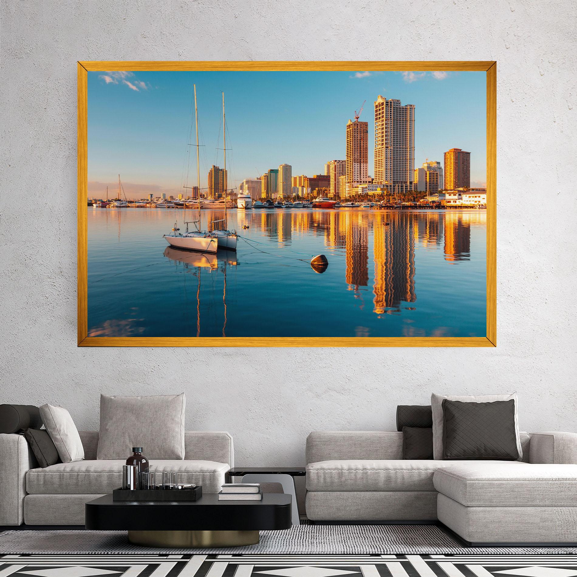 Leinwandbild Skyscrapers Water mockup 2