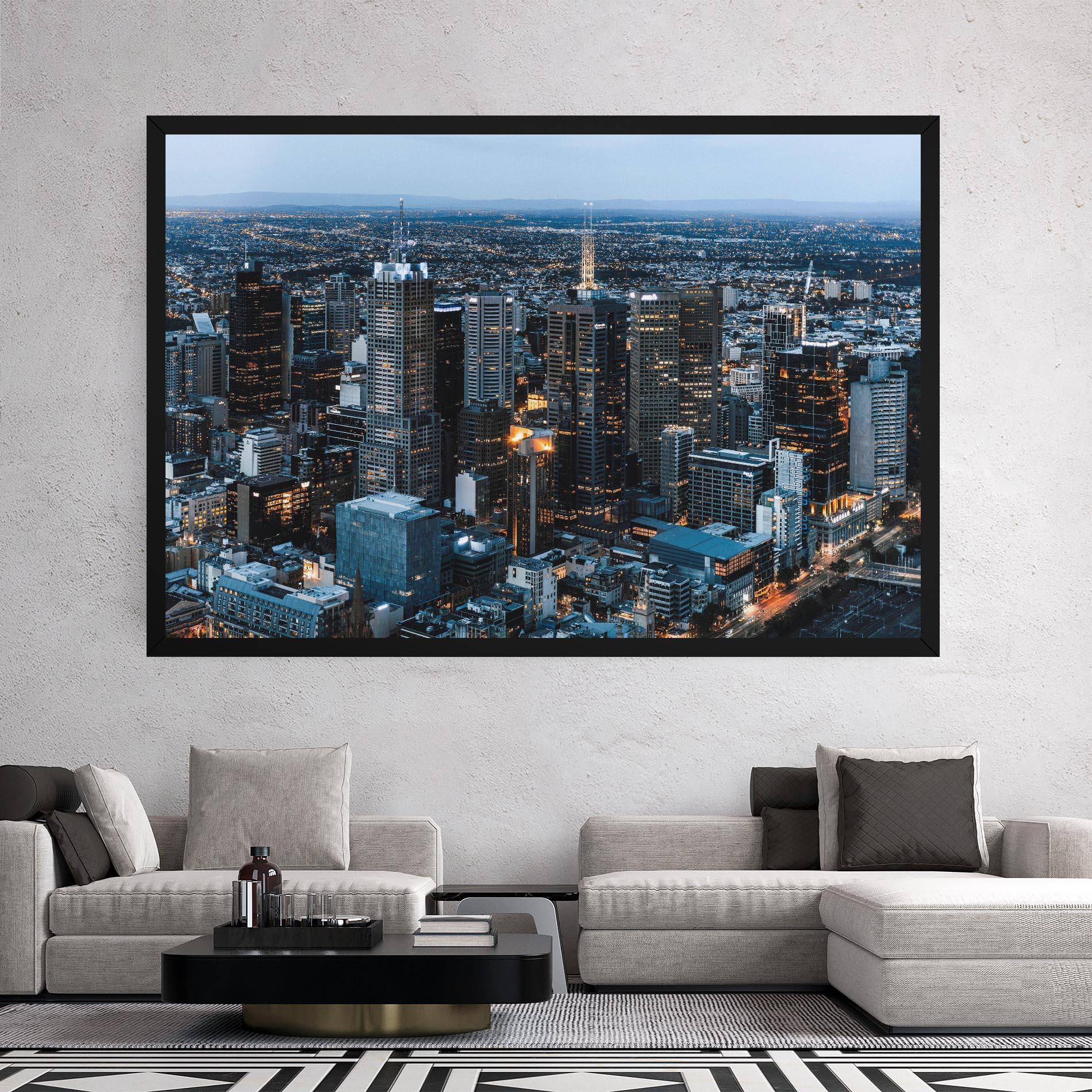 Leinwandbild Yellow Lights Skyline mockup 2