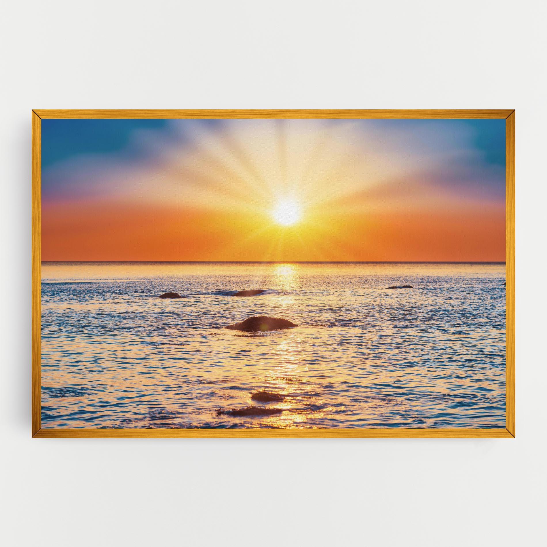 Leinwandbild Sunset Beach Rocks mockup 0