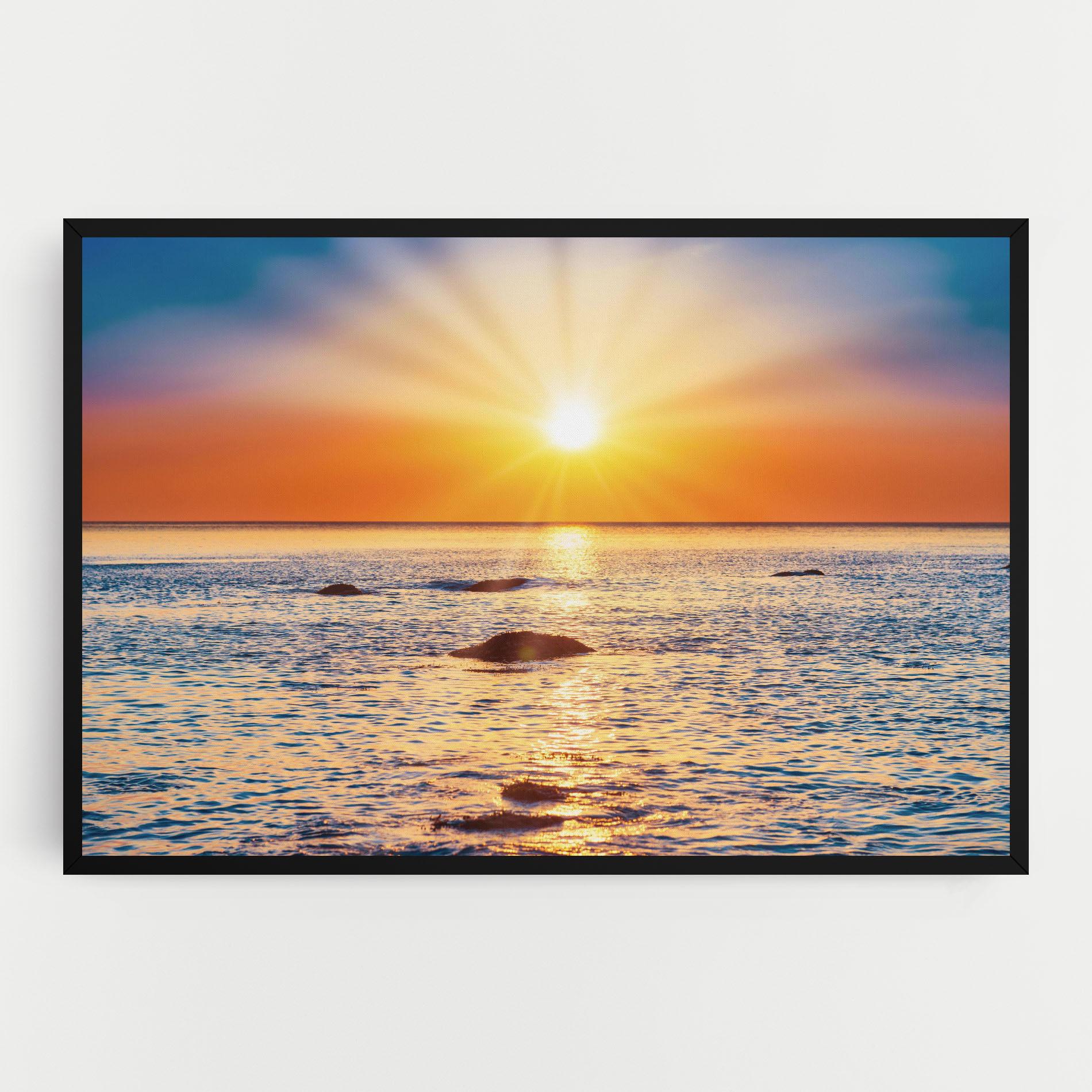 Leinwandbild Sunset Beach Rocks mockup 0