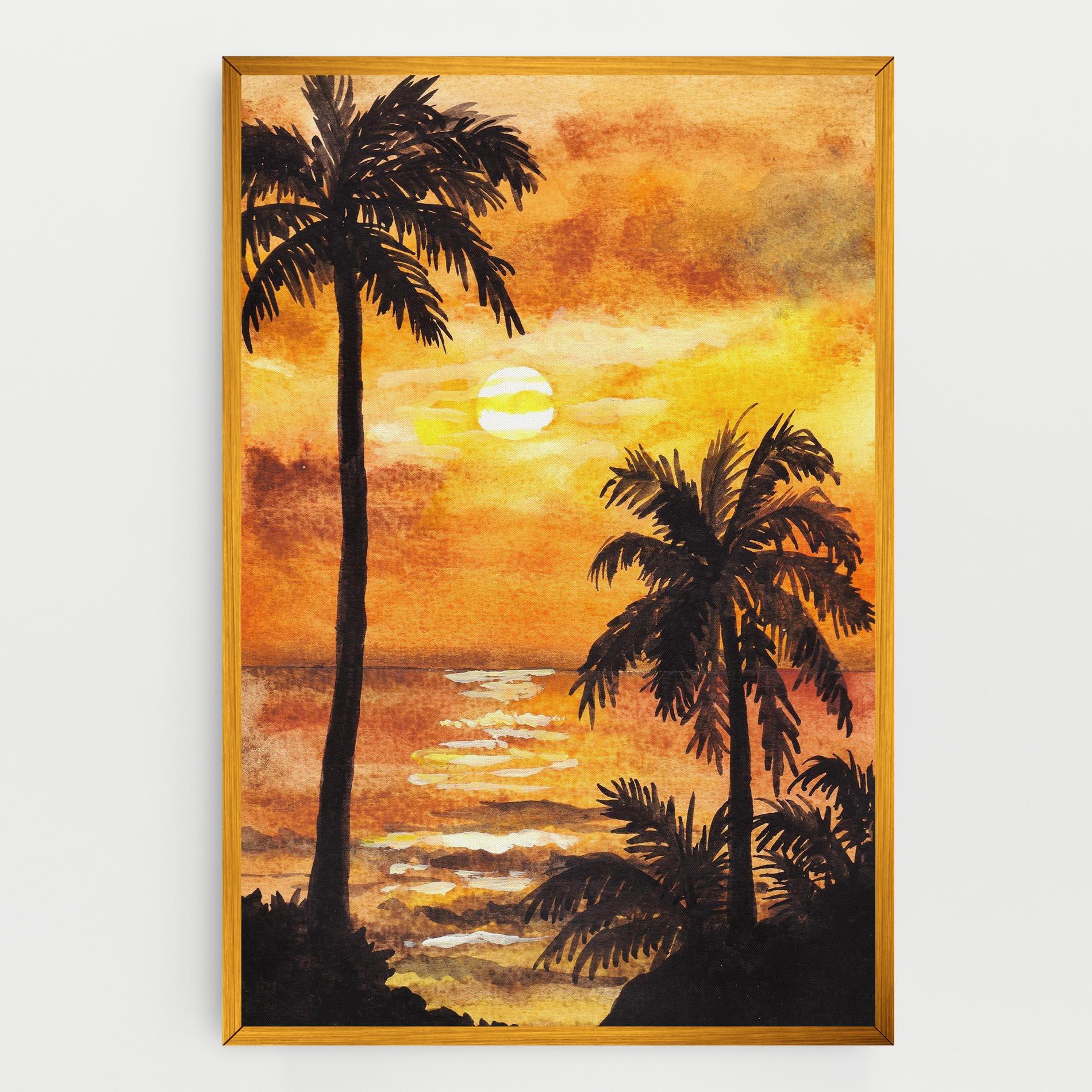 Leinwandbild Watercolor Painting Sunrise mockup 0