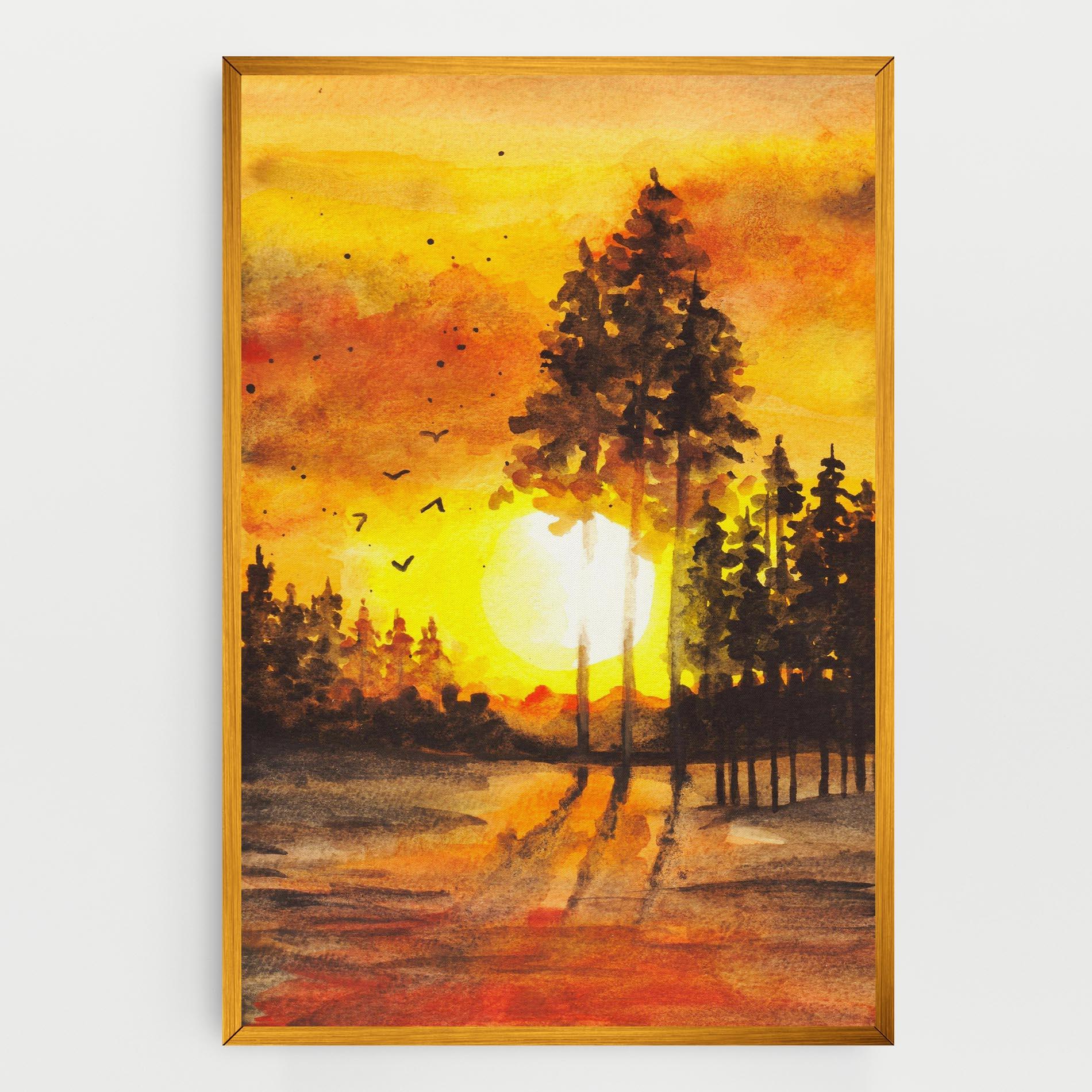 Leinwandbild Watercolor Sunset Painting mockup 0