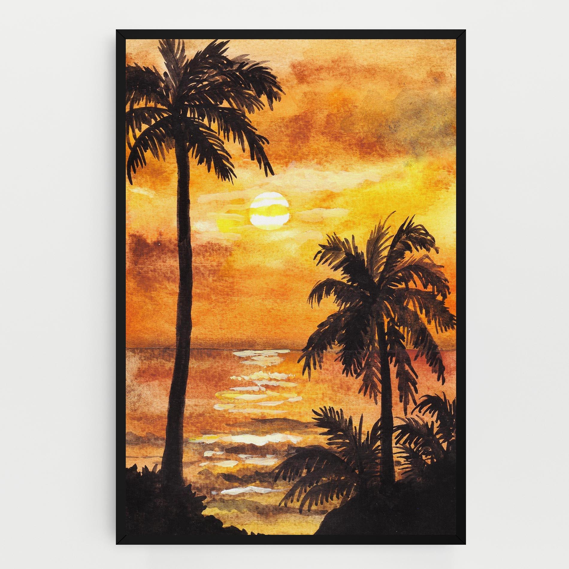 Leinwandbild Watercolor Painting Sunrise mockup 0