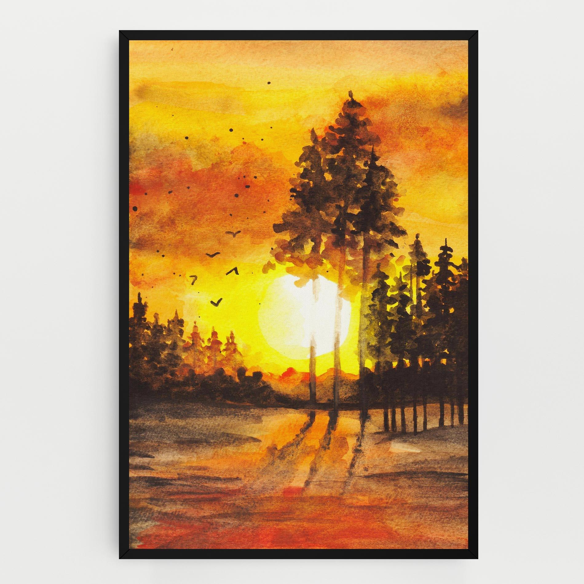 Leinwandbild Watercolor Sunset Painting mockup 0
