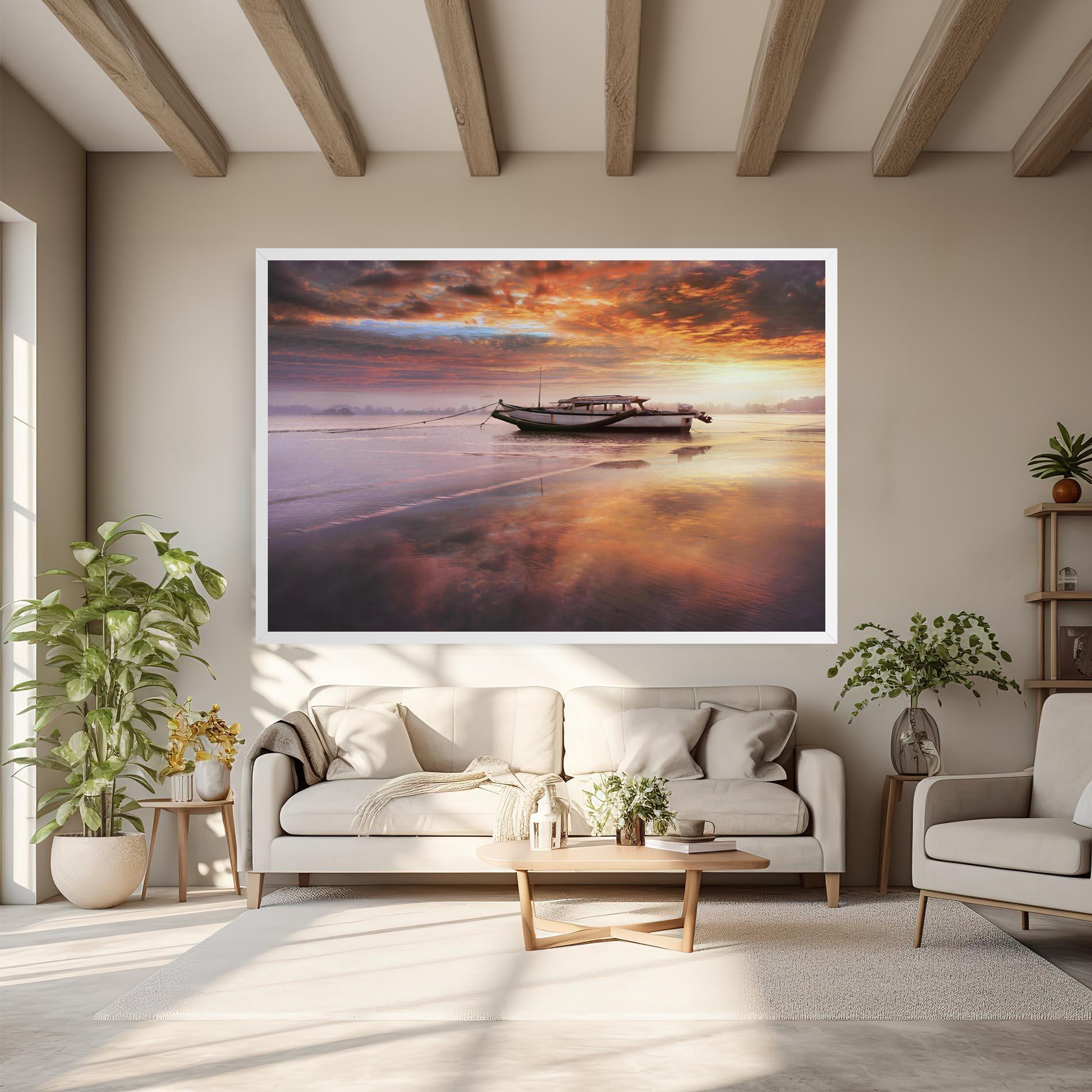 Leinwandbild Beauty Boat Sunrise mockup 6