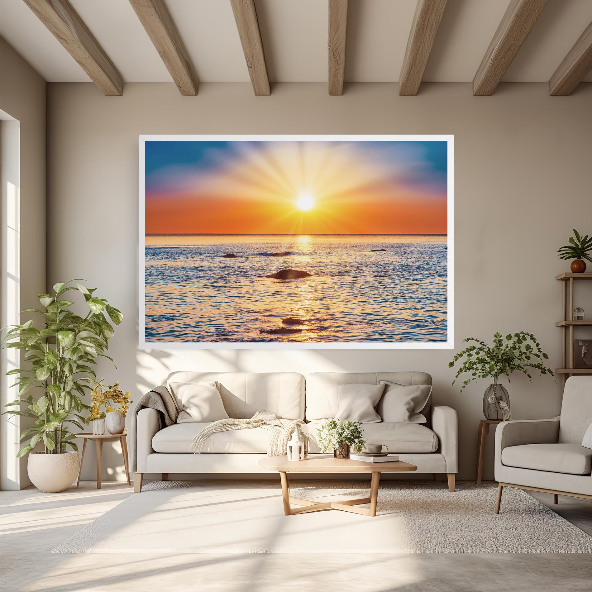 Leinwandbild Sunset Beach Rocks mockup 6