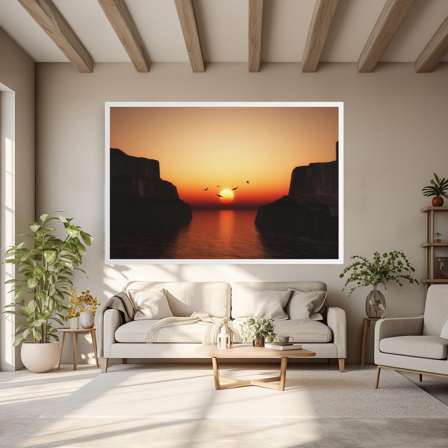 Leinwandbild Sunset Silhouette Birds mockup 6