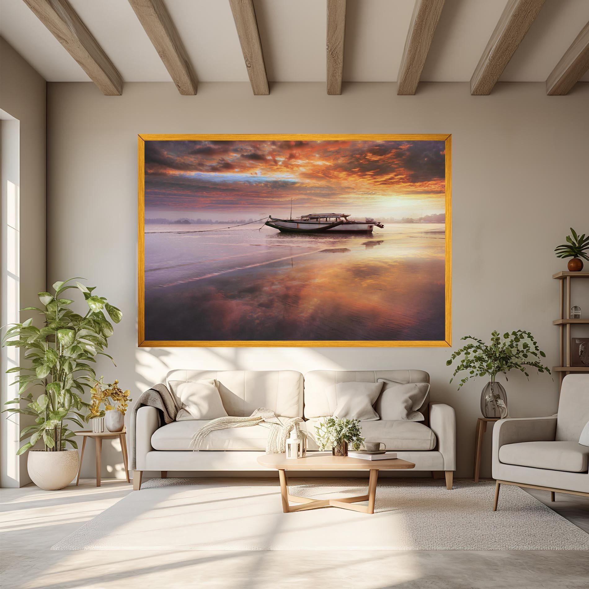 Leinwandbild Beauty Boat Sunrise mockup 6