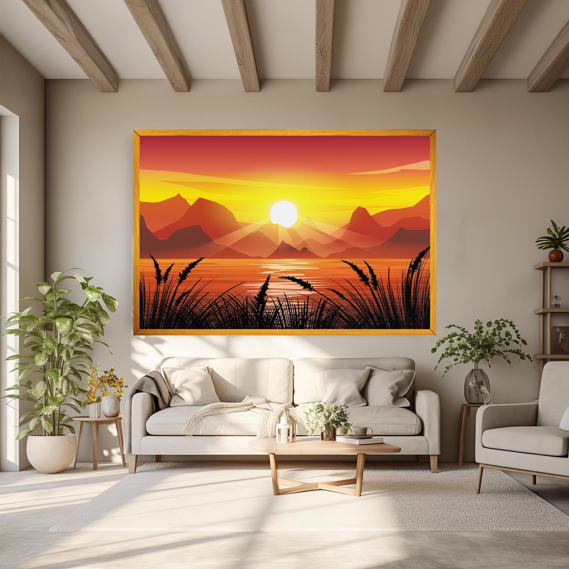 Leinwandbild Sunrise Grass Art mockup 6
