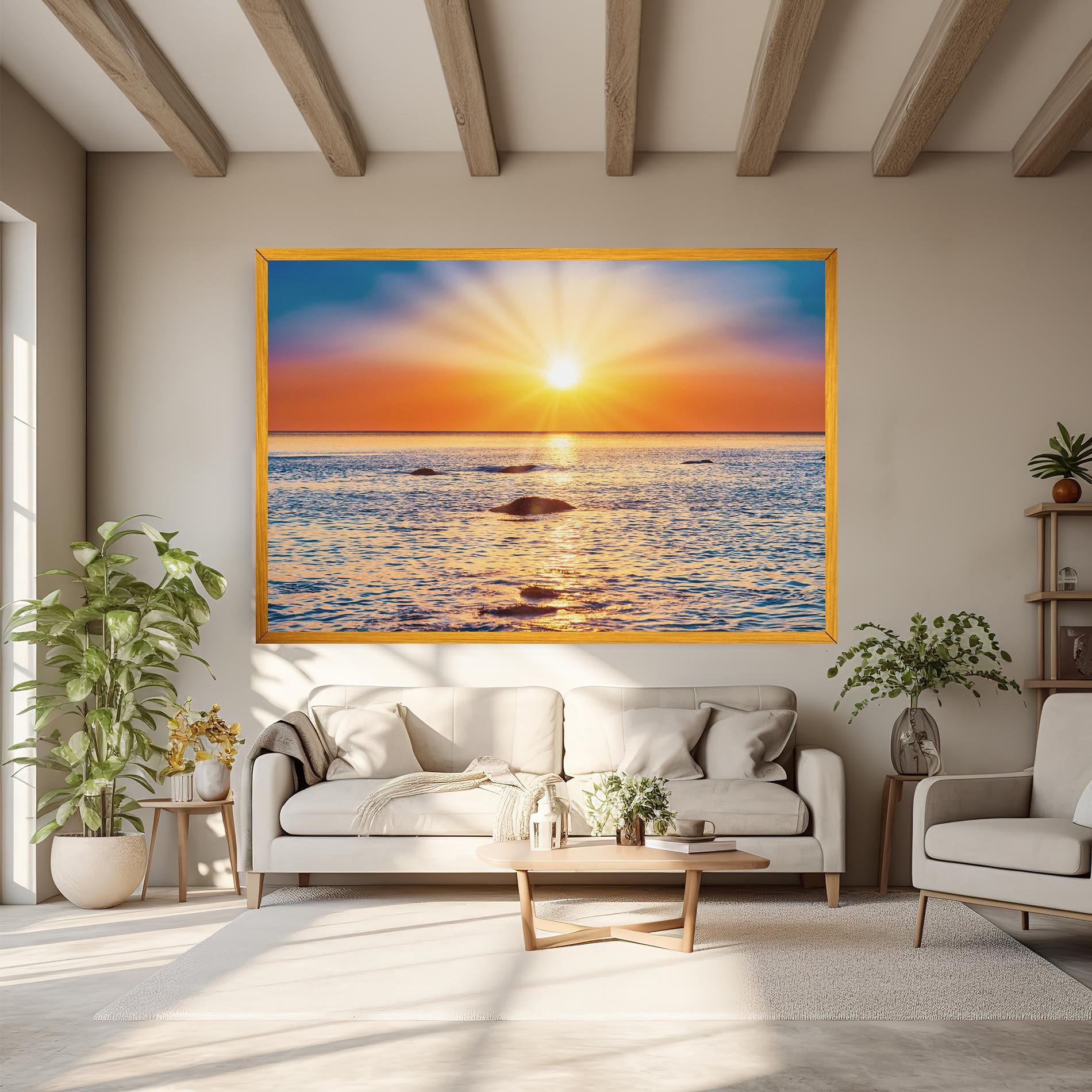 Leinwandbild Sunset Beach Rocks mockup 6