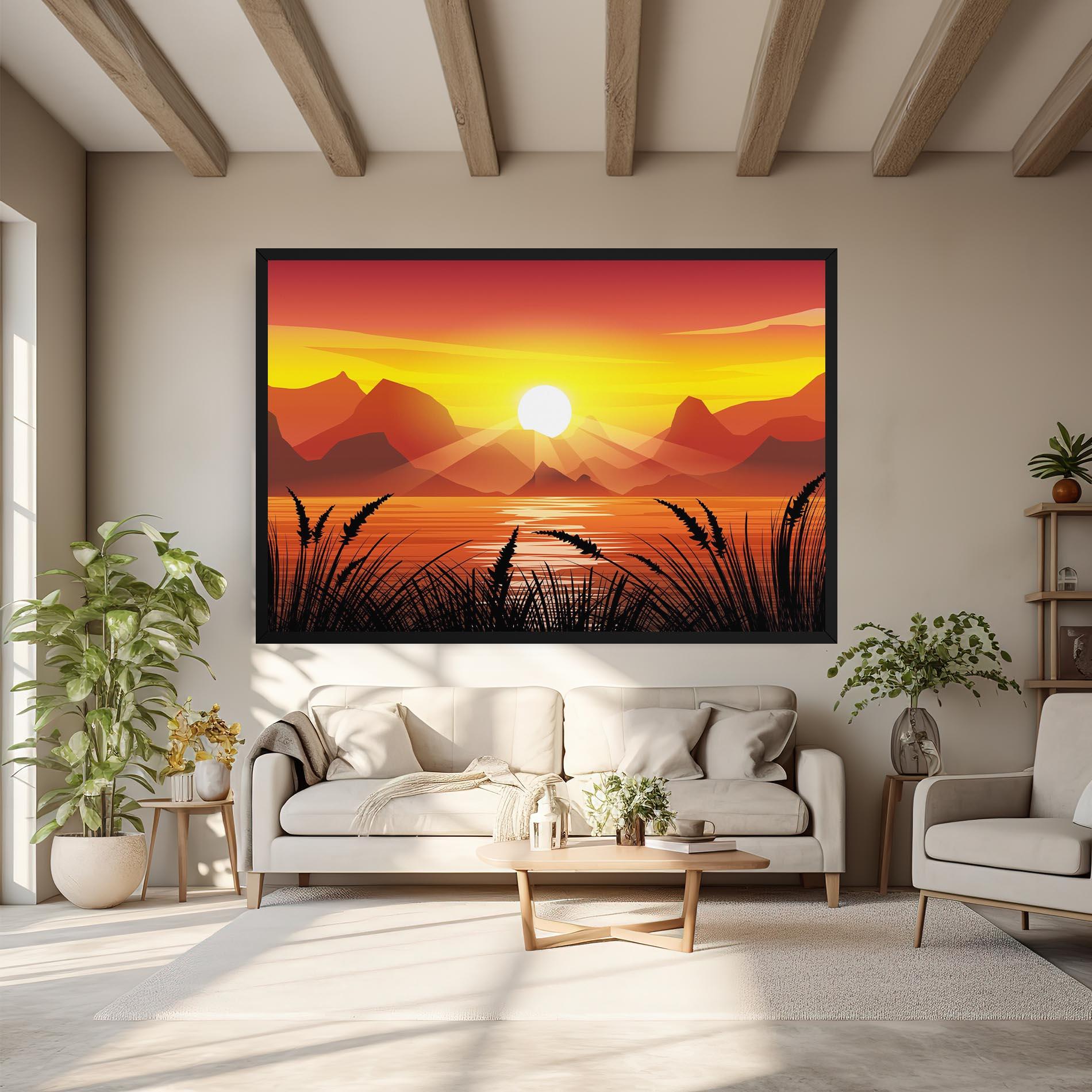 Leinwandbild Sunrise Grass Art mockup 6
