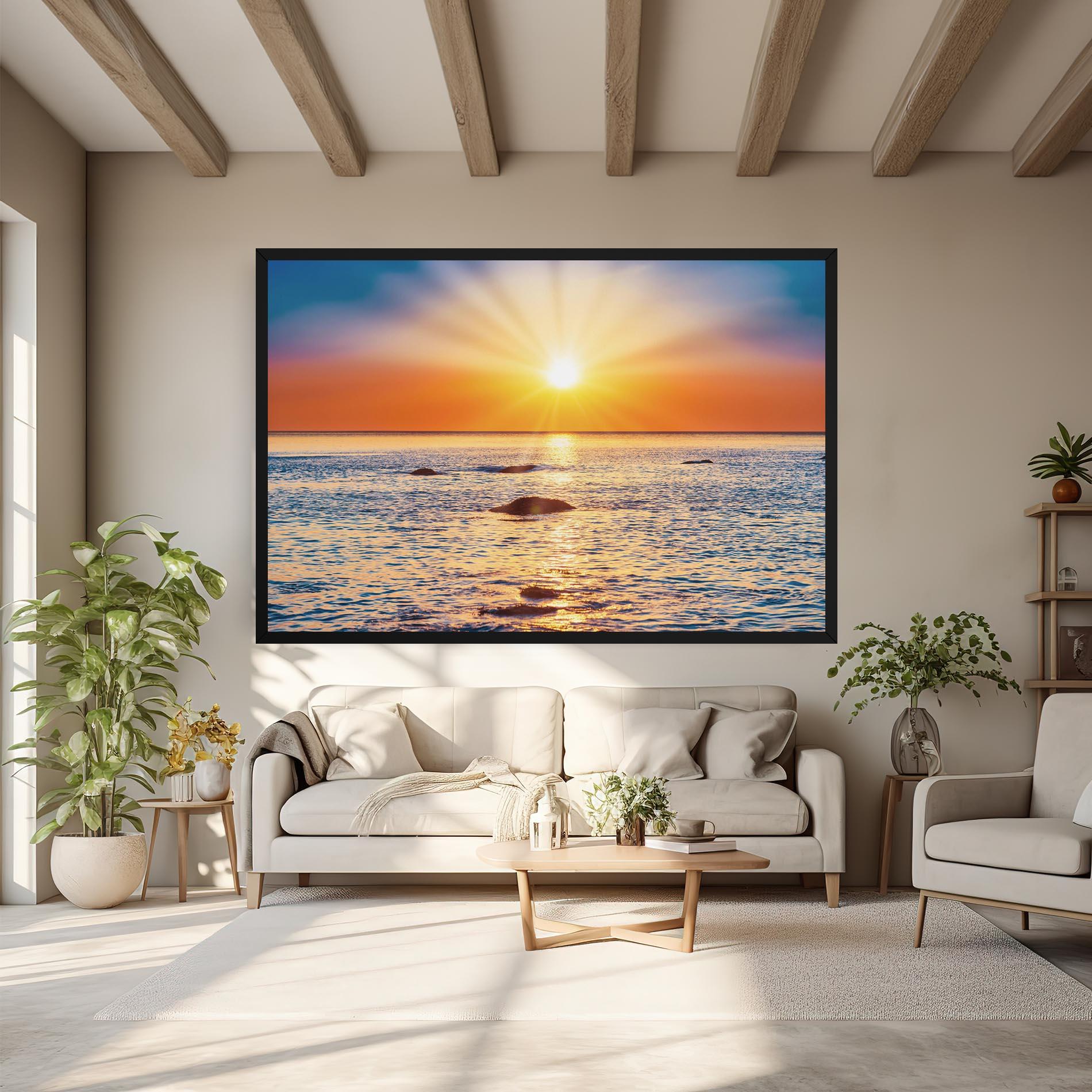 Leinwandbild Sunset Beach Rocks mockup 6