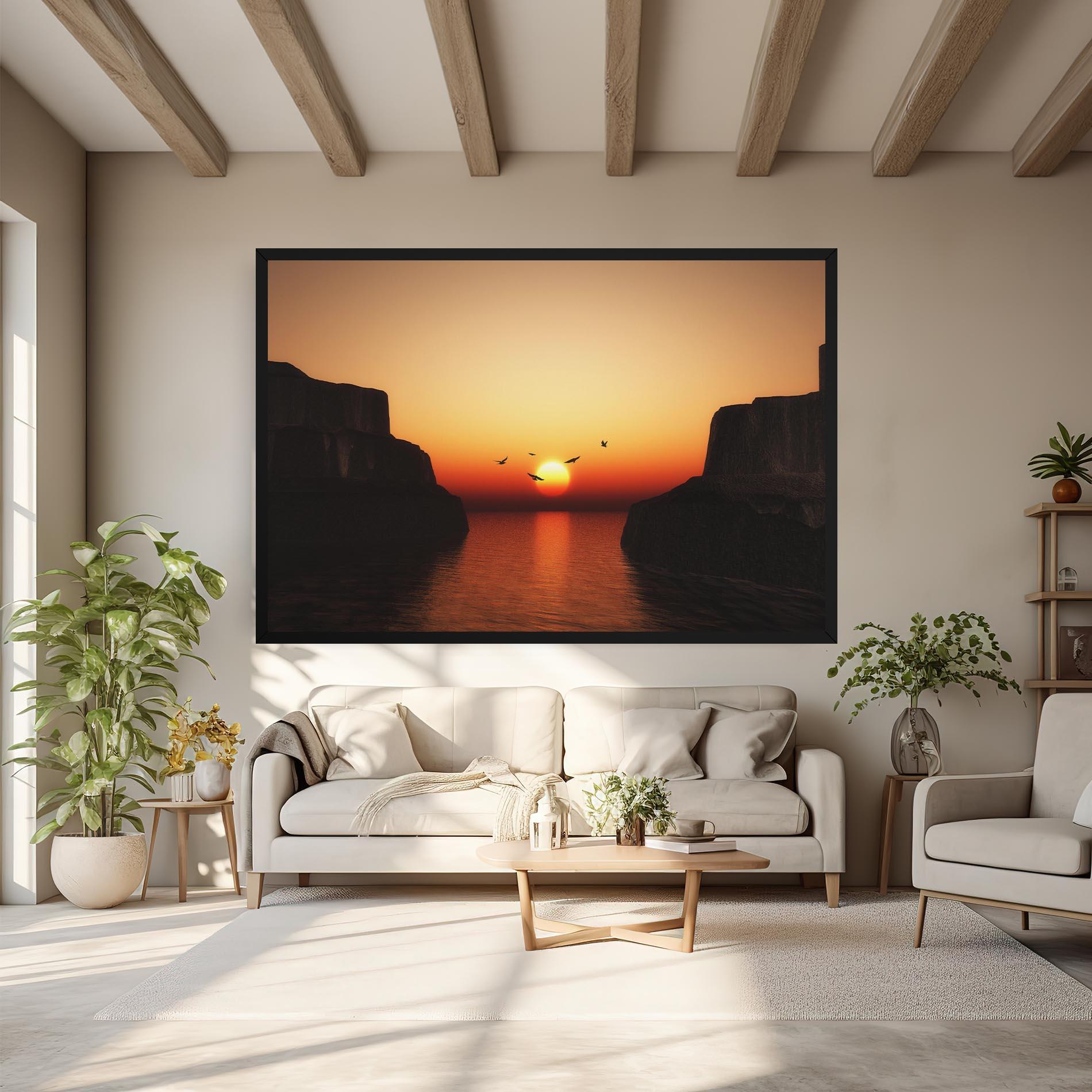 Leinwandbild Sunset Silhouette Birds mockup 6