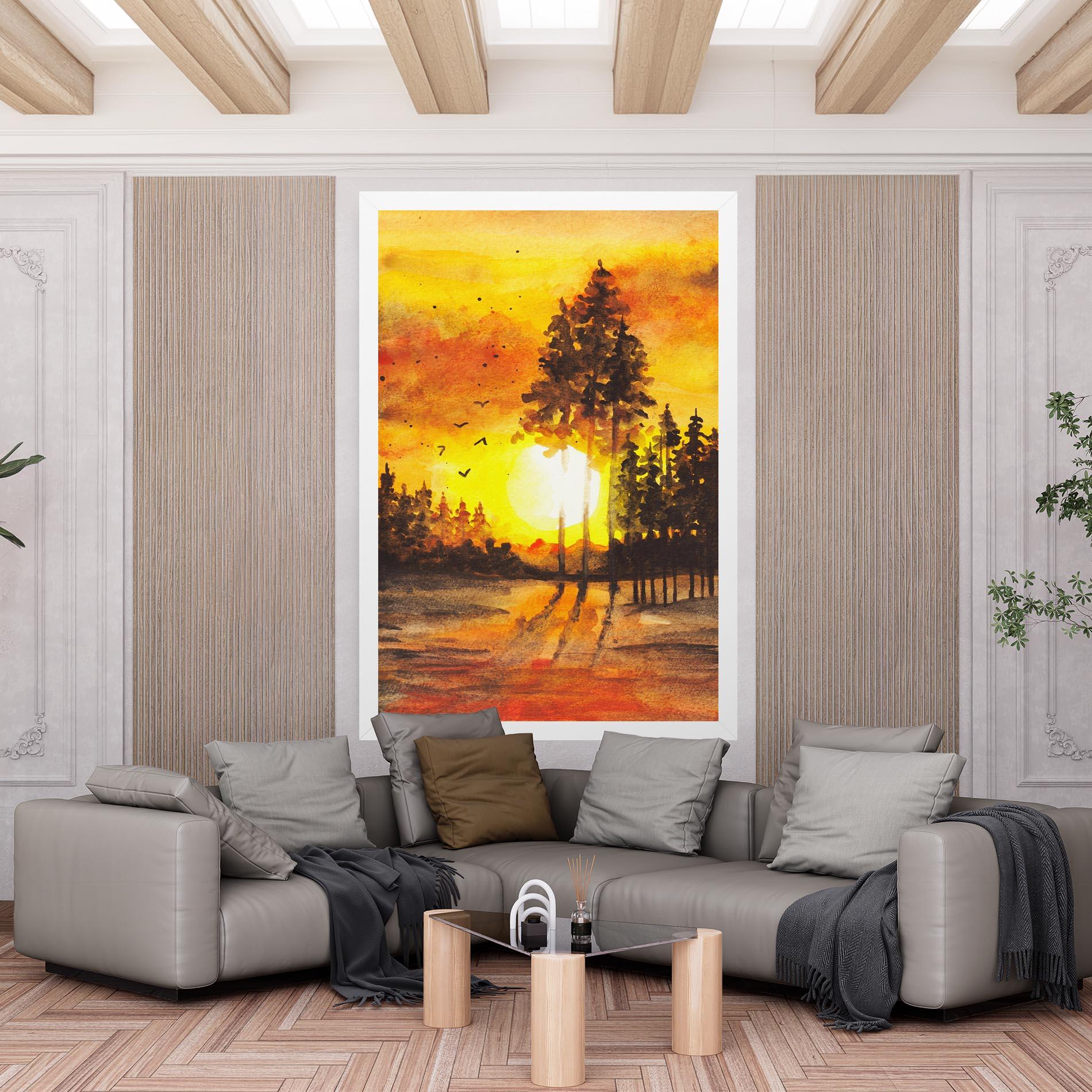 Leinwandbild Watercolor Sunset Painting mockup 6