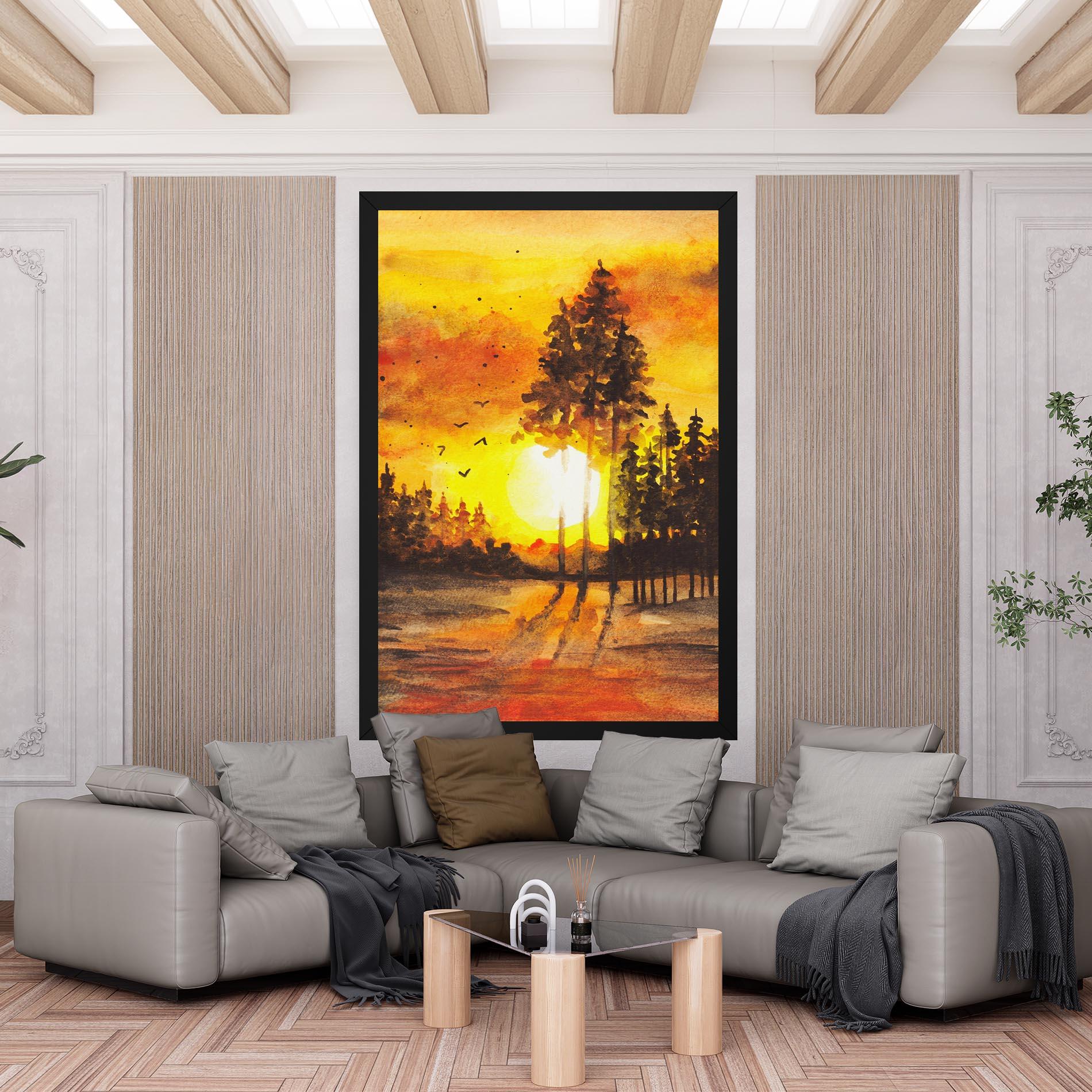Leinwandbild Watercolor Sunset Painting mockup 6