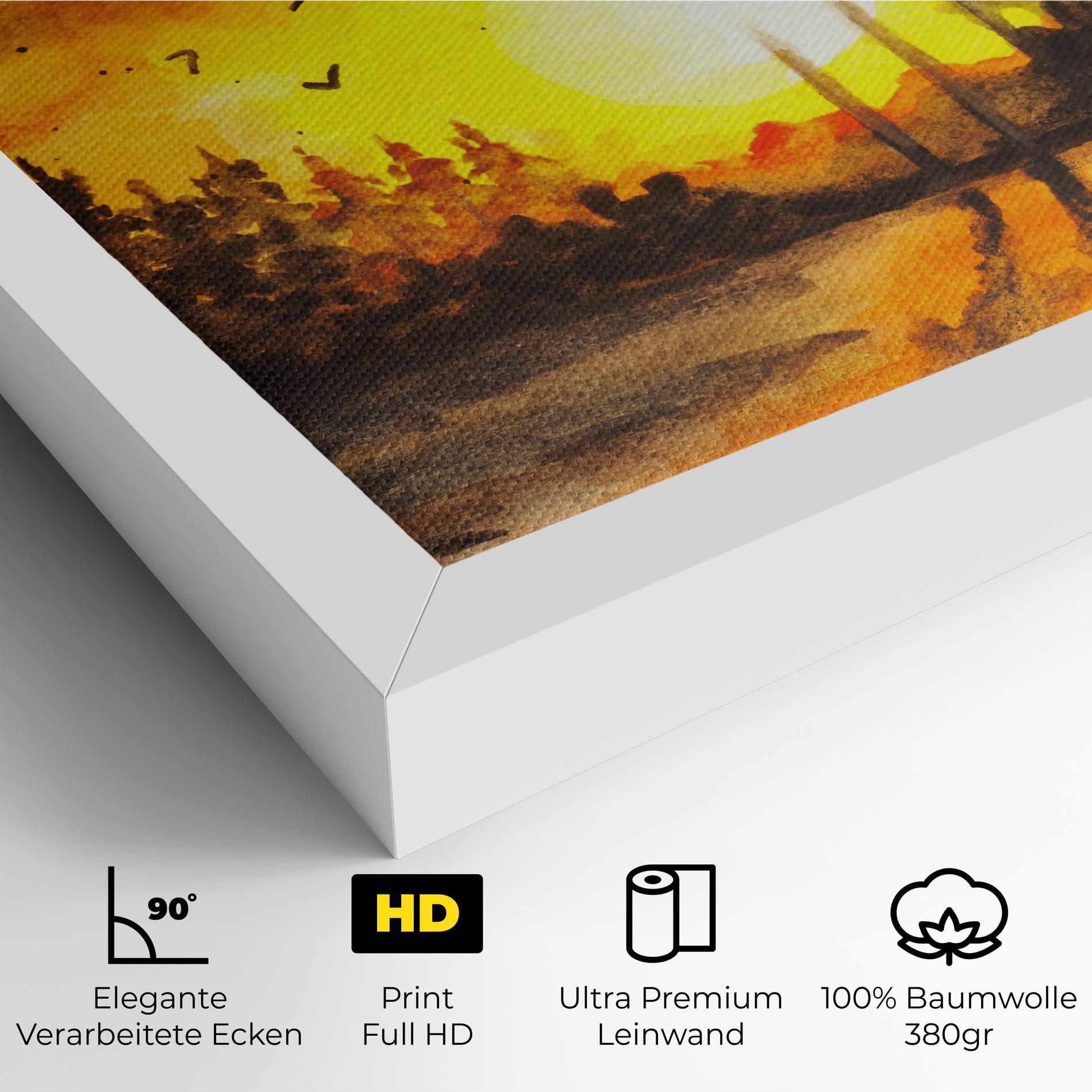 Leinwandbild Watercolor Sunset Painting mockup 4