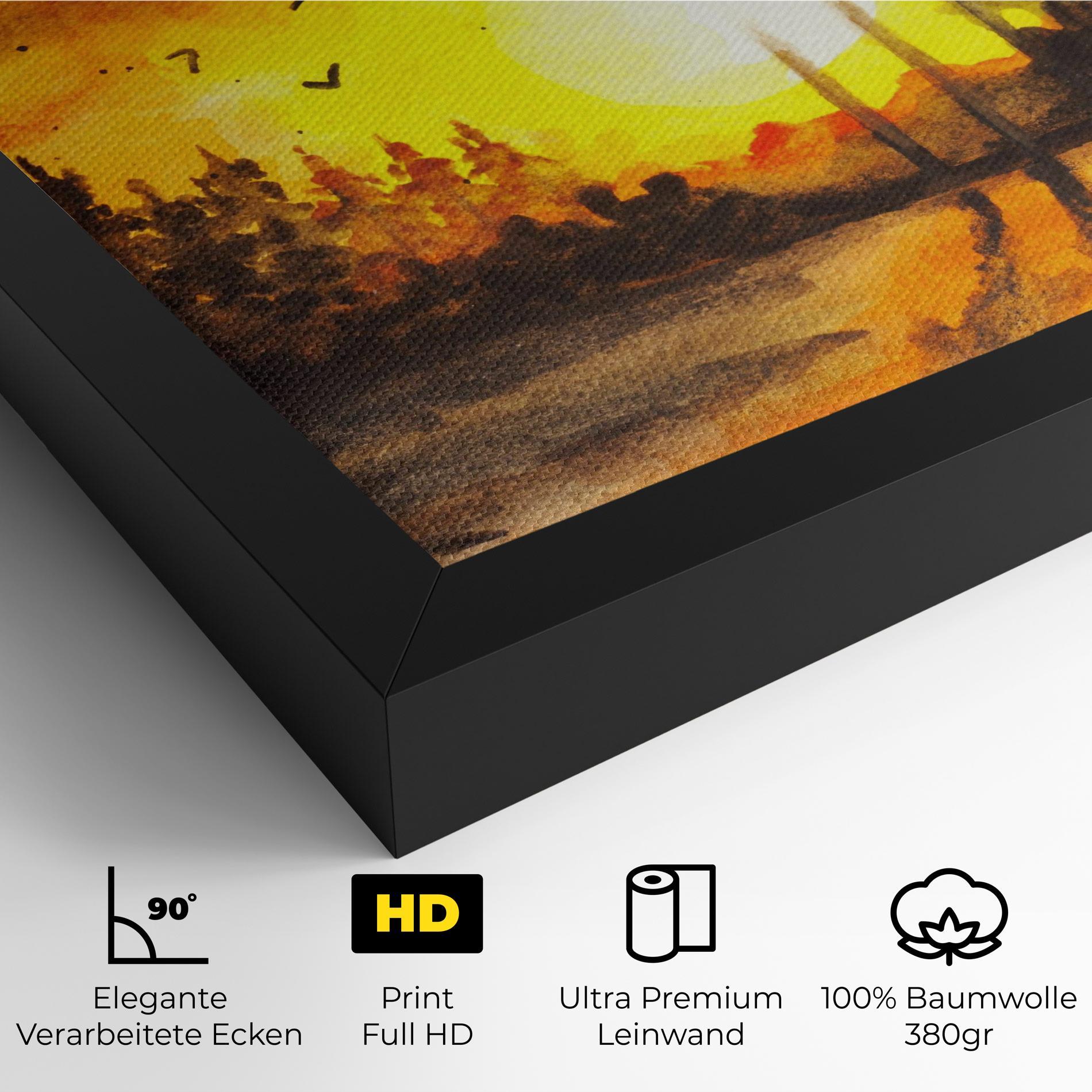 Leinwandbild Watercolor Sunset Painting mockup 4