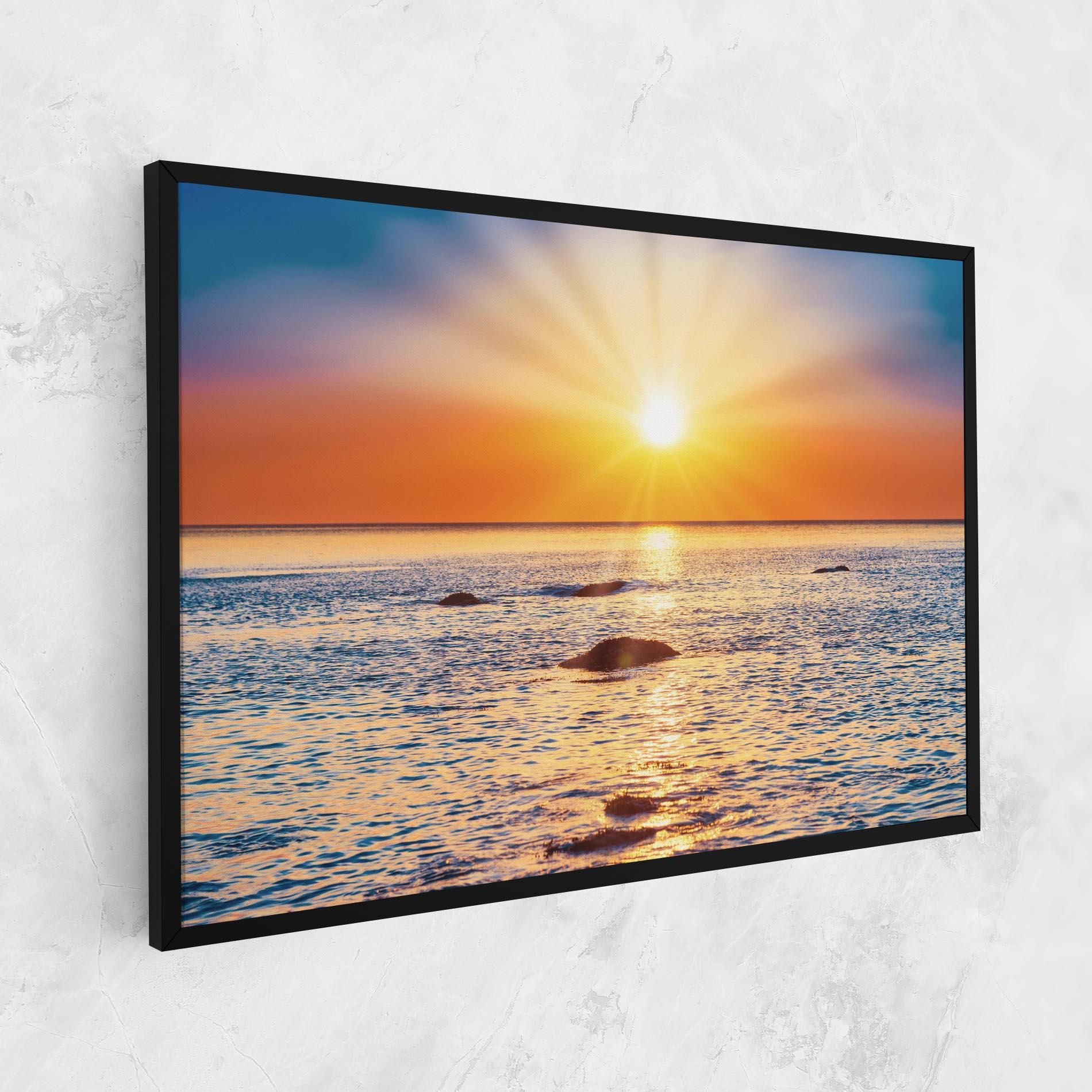 Leinwandbild Sunset Beach Rocks mockup 1