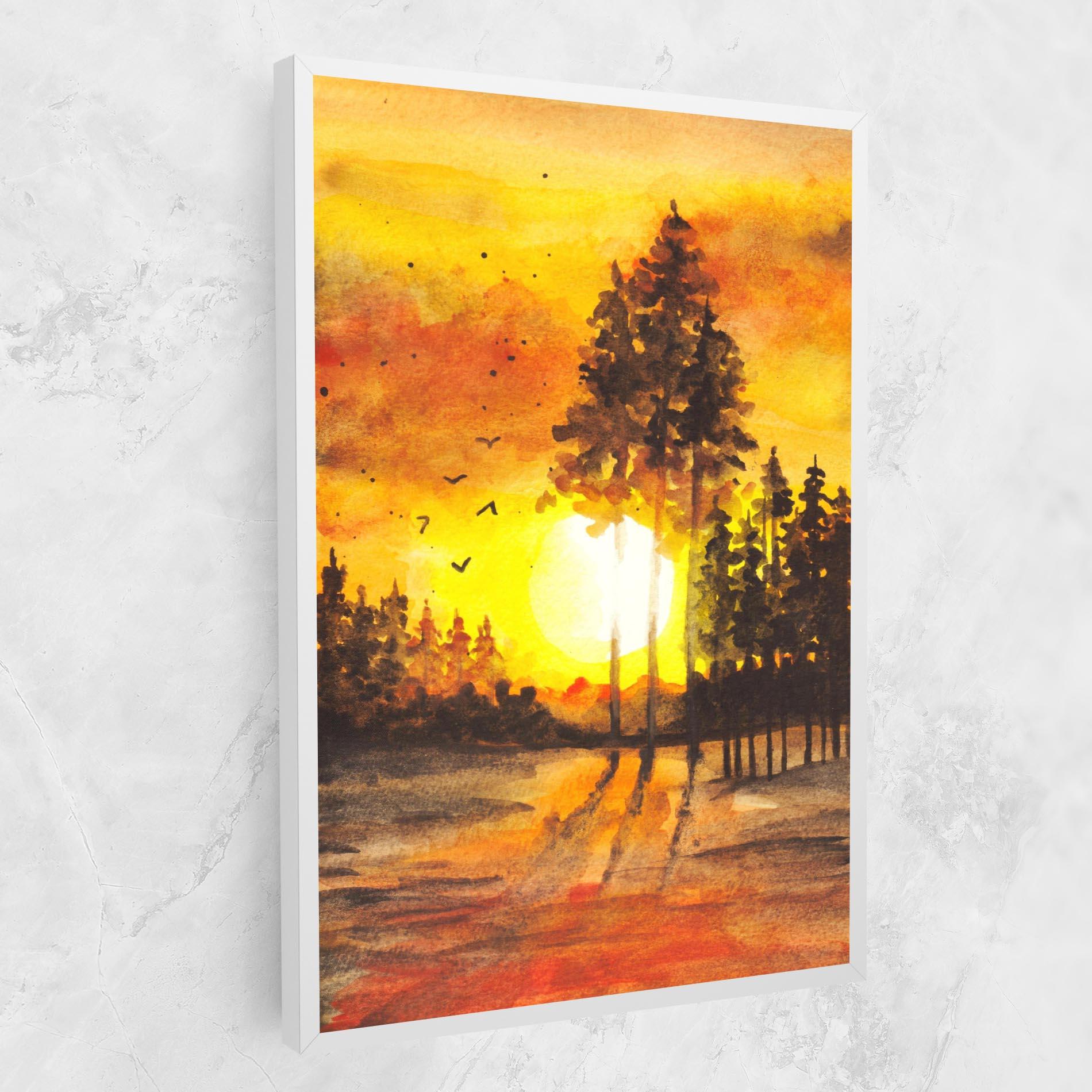 Leinwandbild Watercolor Sunset Painting mockup 1