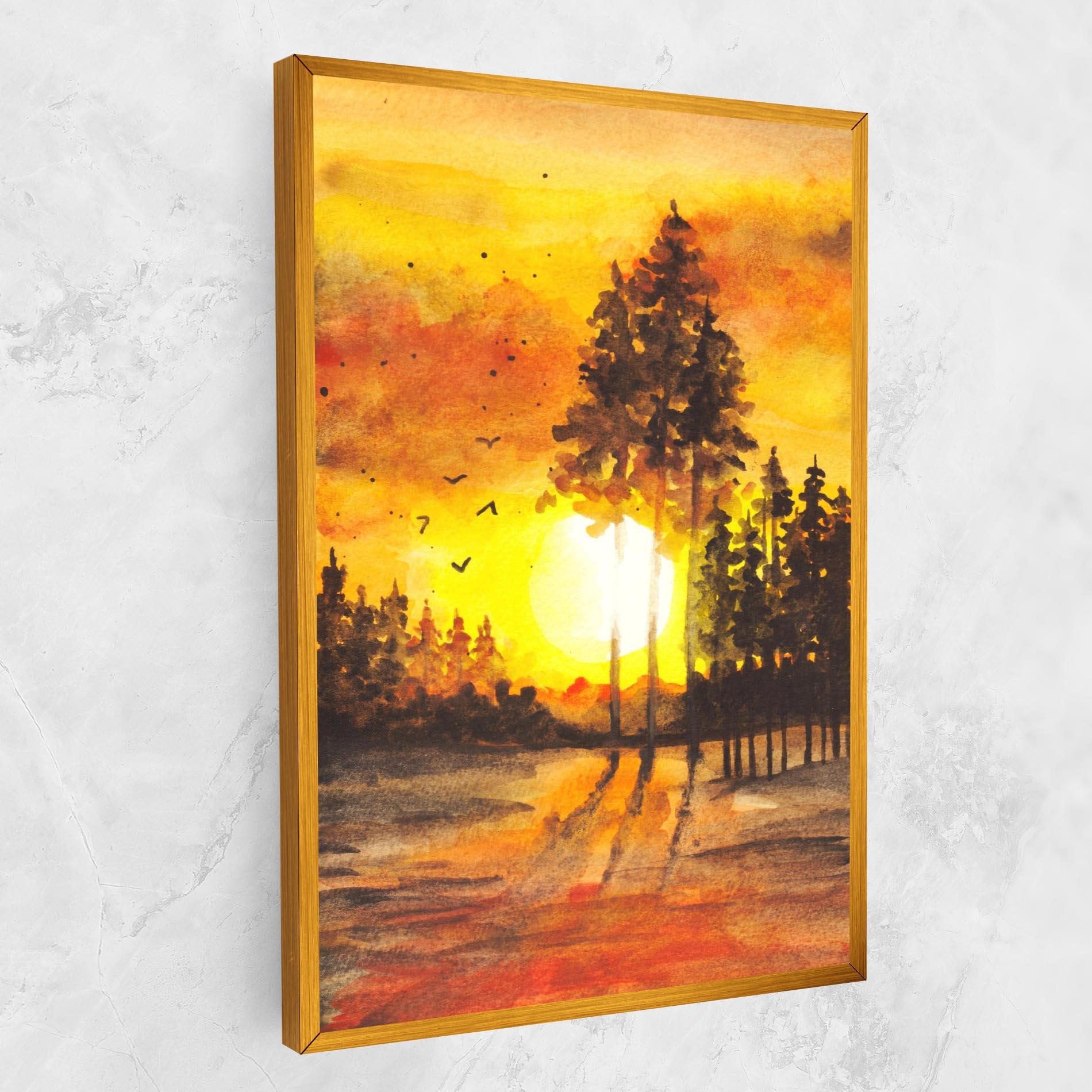 Leinwandbild Watercolor Sunset Painting mockup 1