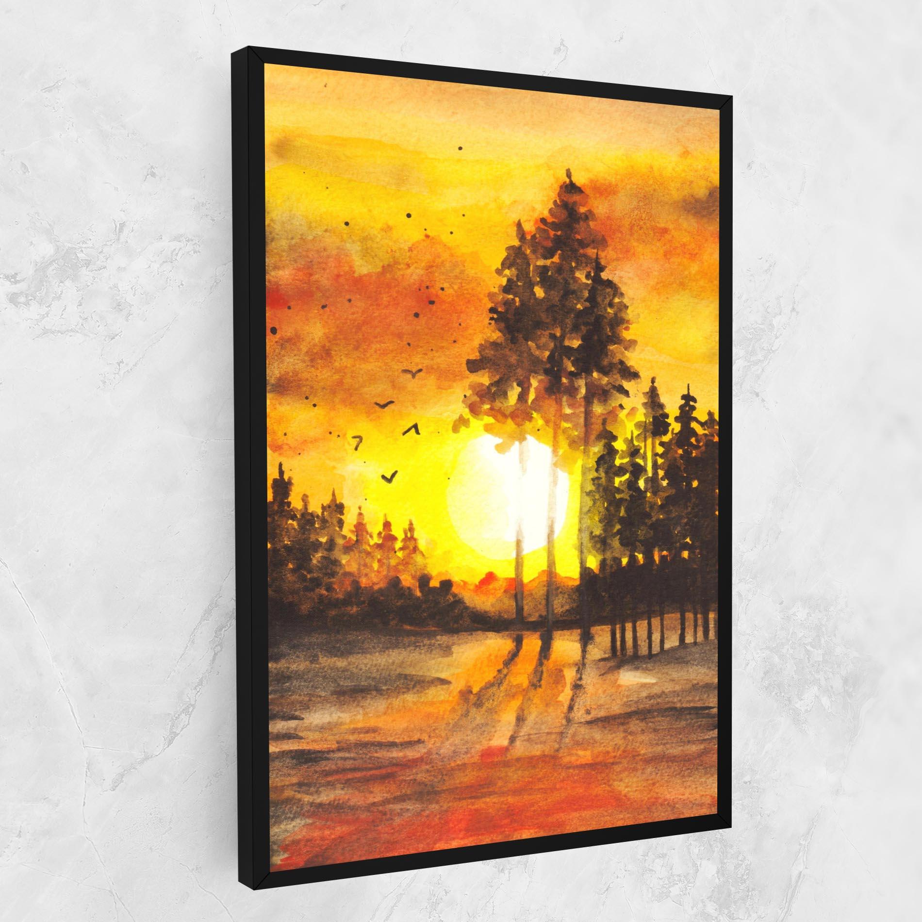 Leinwandbild Watercolor Sunset Painting mockup 1