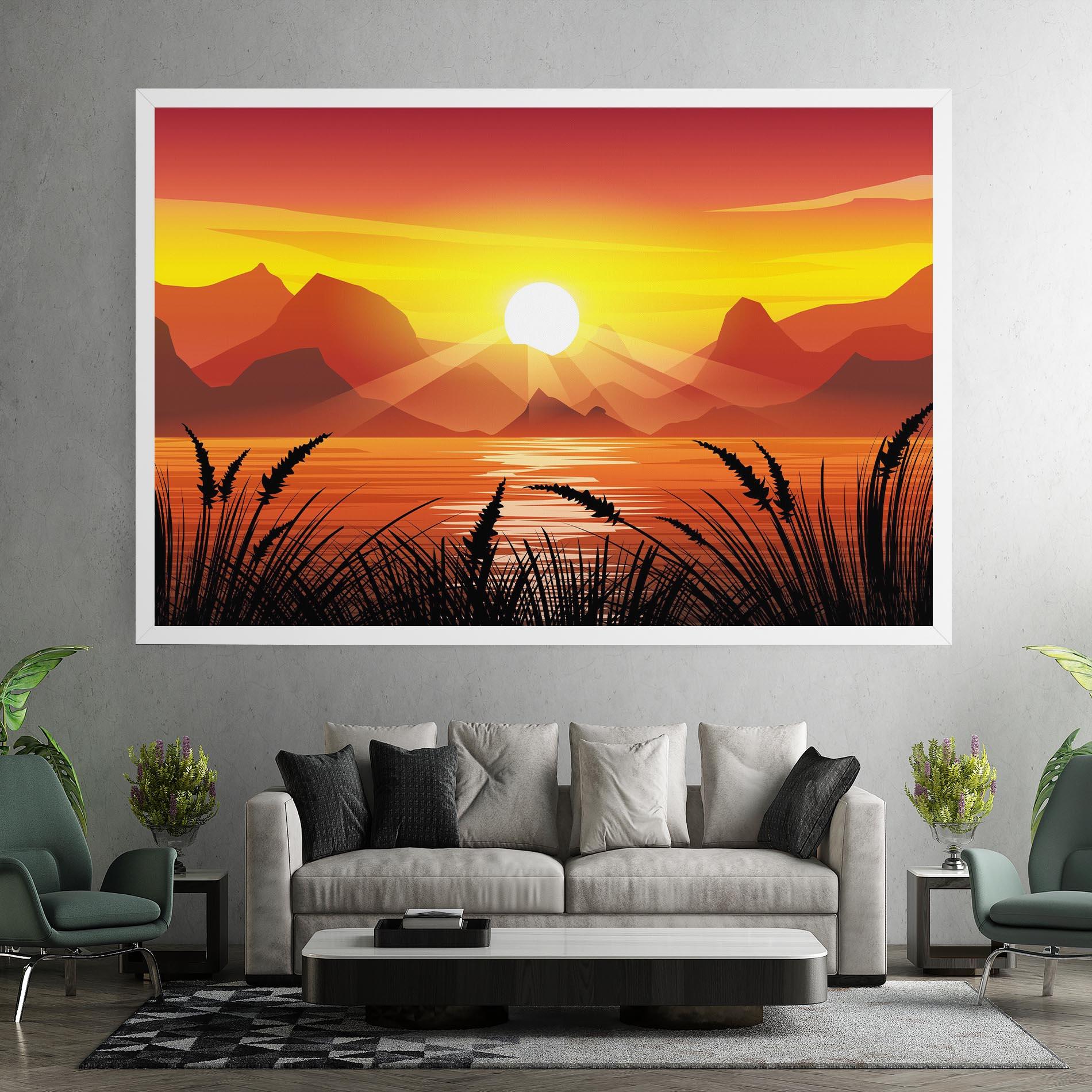 Leinwandbild Sunrise Grass Art mockup 7