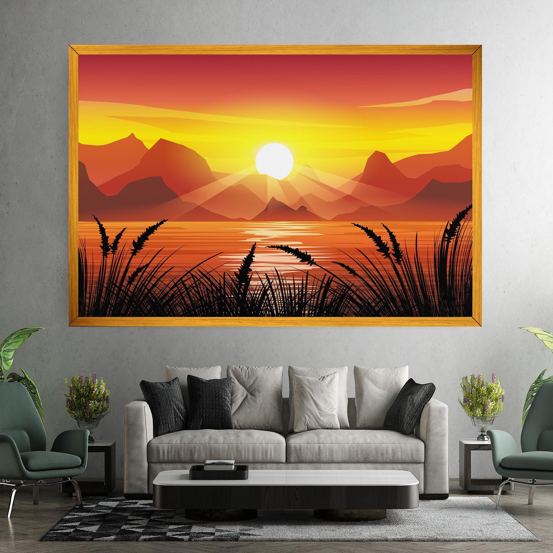 Leinwandbild Sunrise Grass Art mockup 7