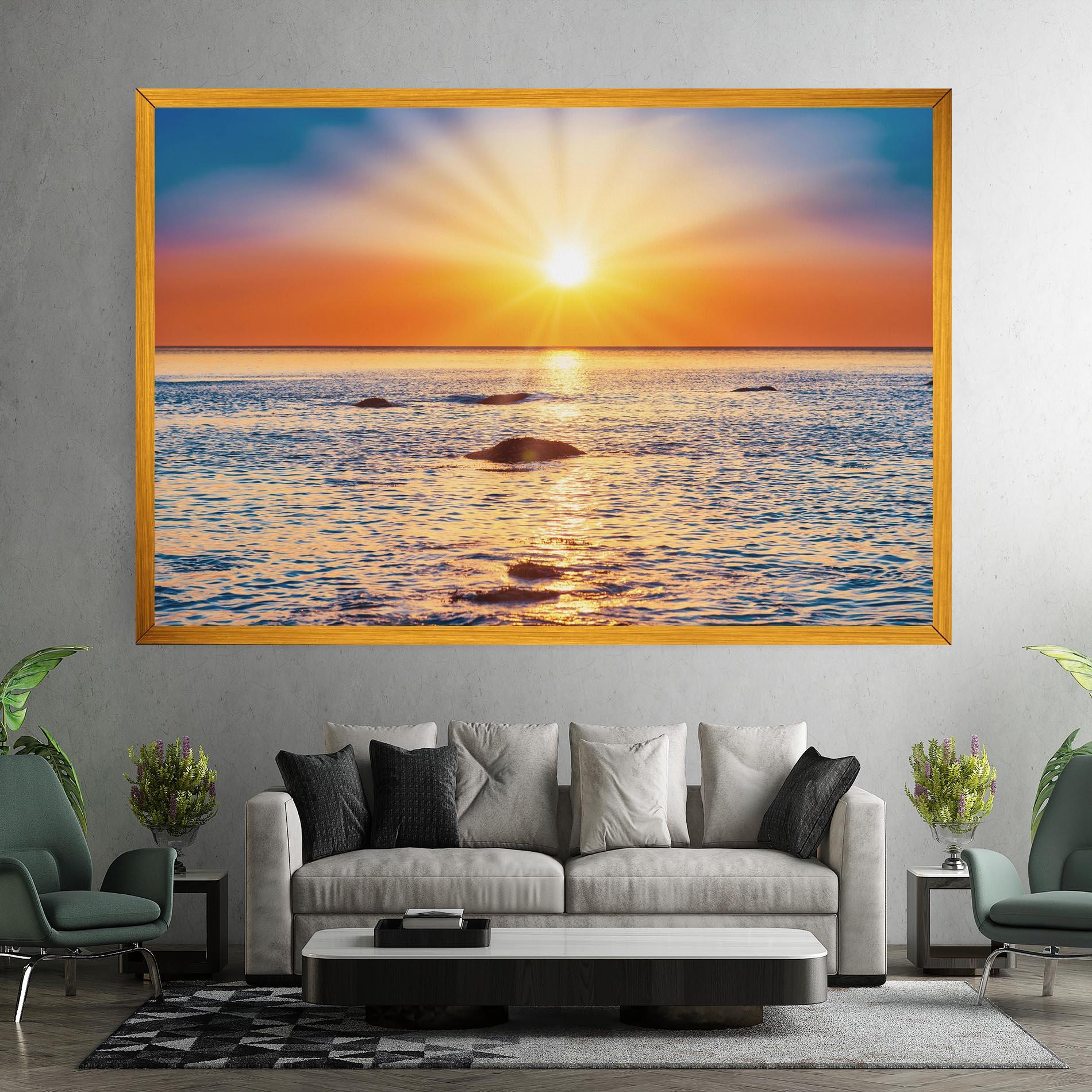 Leinwandbild Sunset Beach Rocks mockup 7