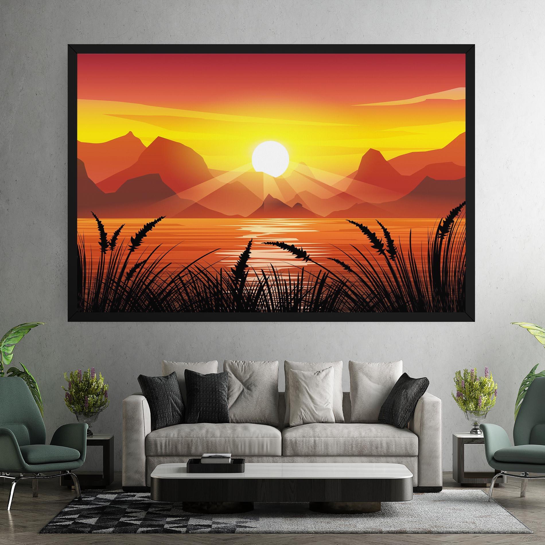 Leinwandbild Sunrise Grass Art mockup 7