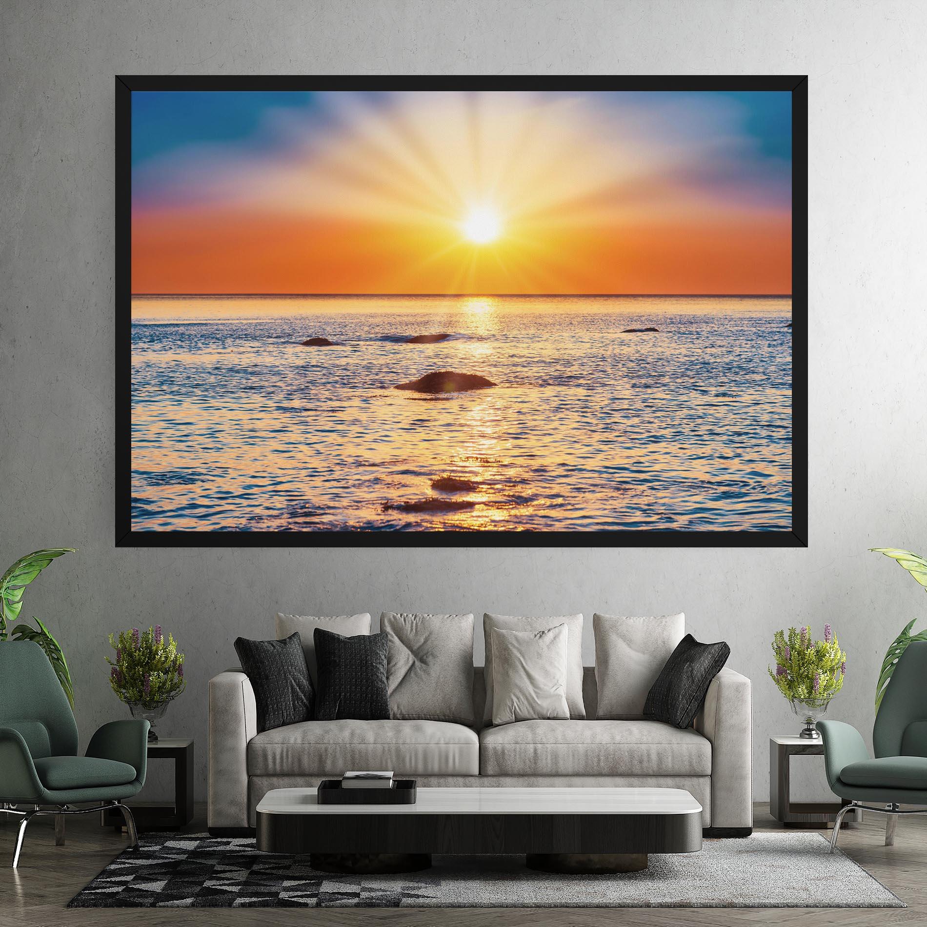 Leinwandbild Sunset Beach Rocks mockup 7