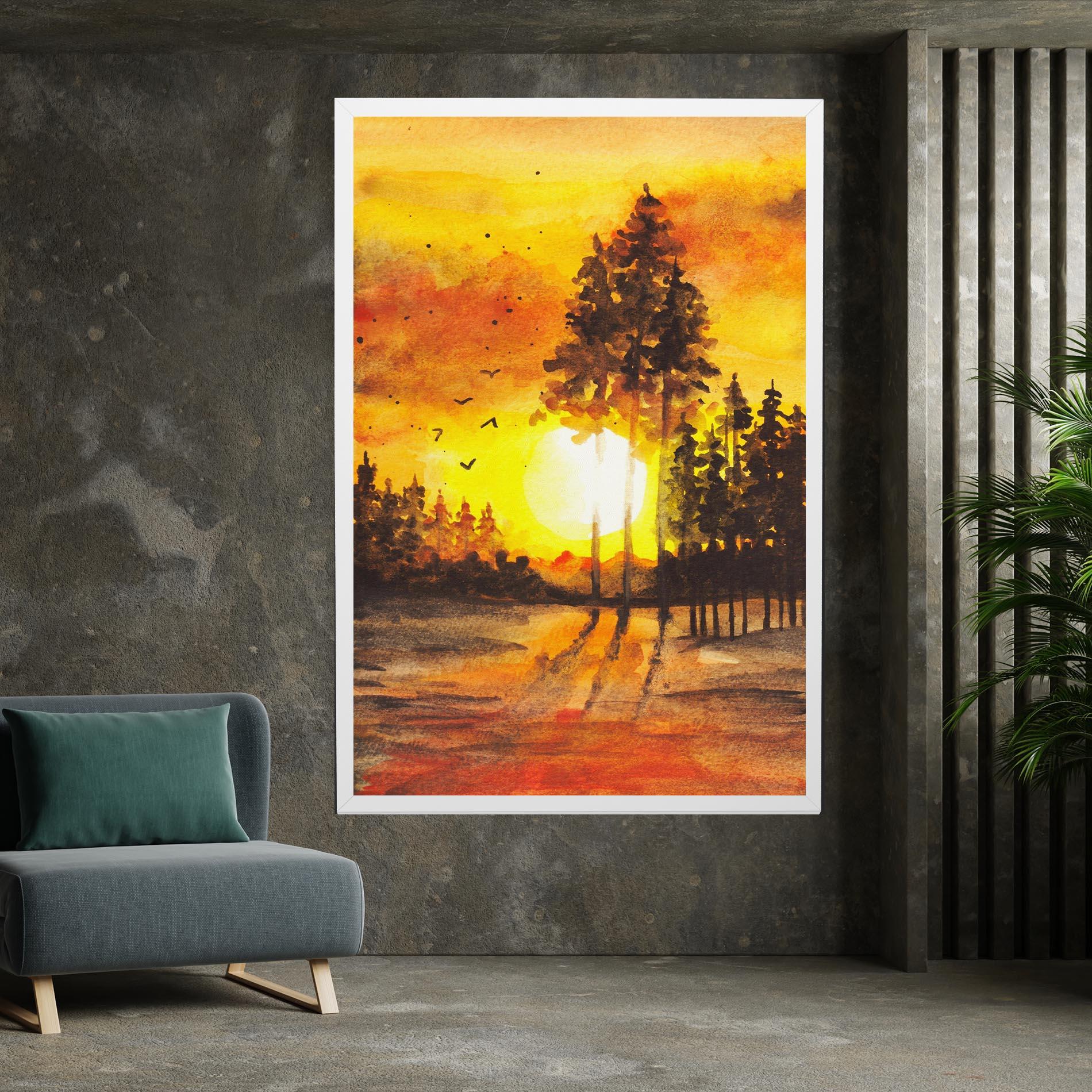 Leinwandbild Watercolor Sunset Painting mockup 7