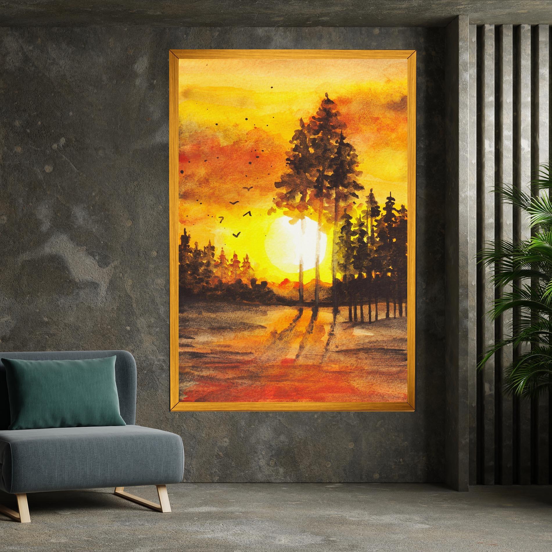 Leinwandbild Watercolor Sunset Painting mockup 7