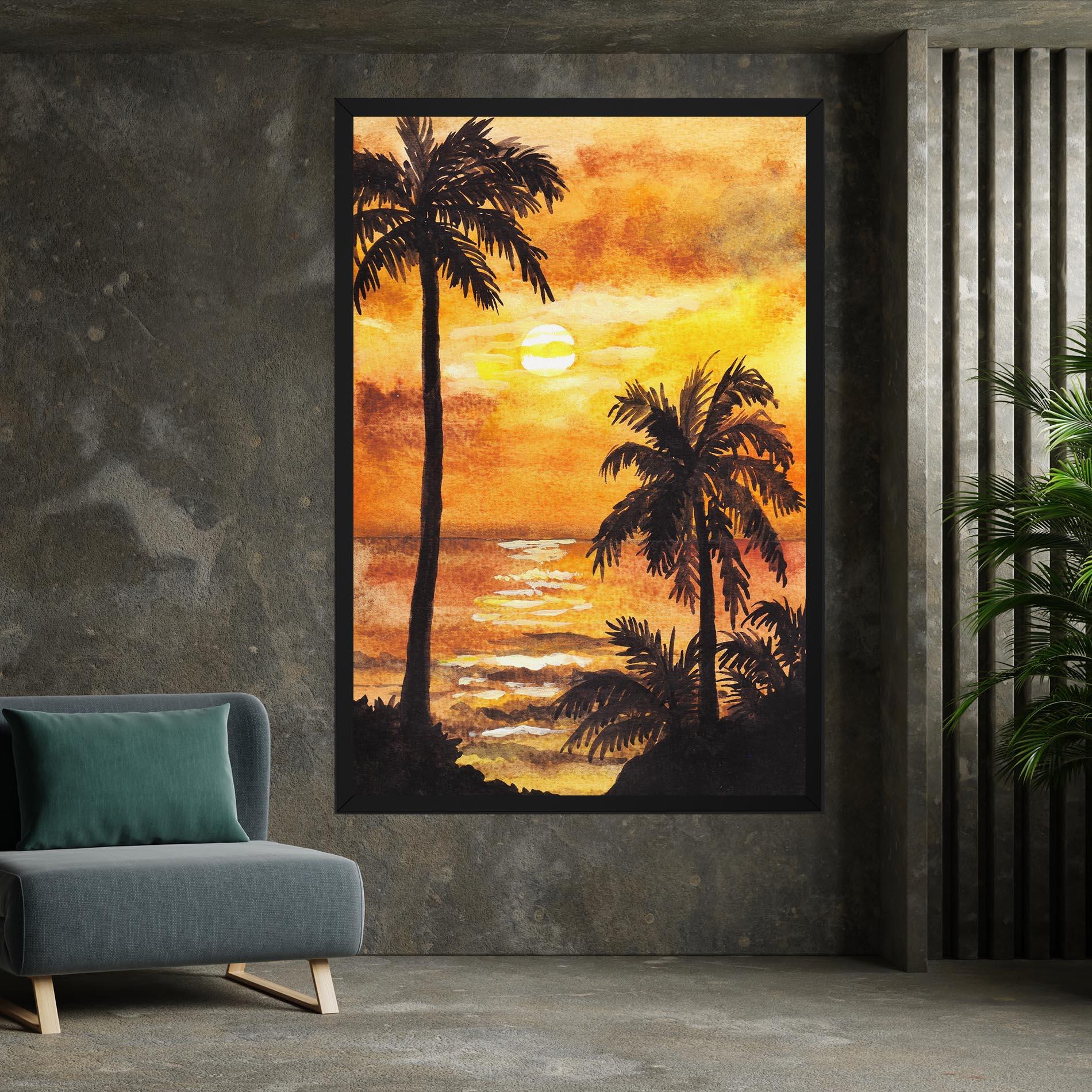 Leinwandbild Watercolor Painting Sunrise mockup 7