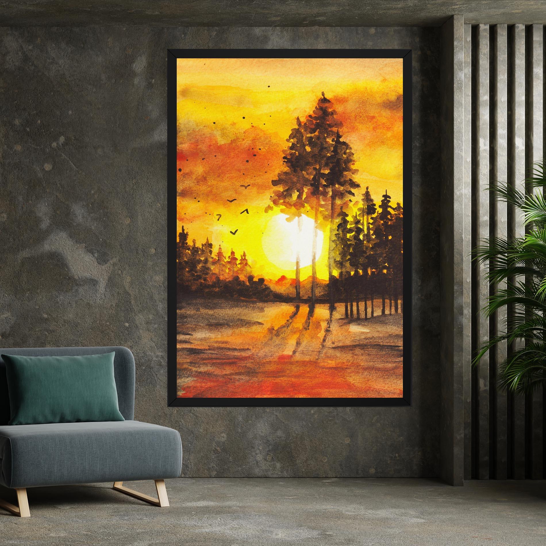 Leinwandbild Watercolor Sunset Painting mockup 7
