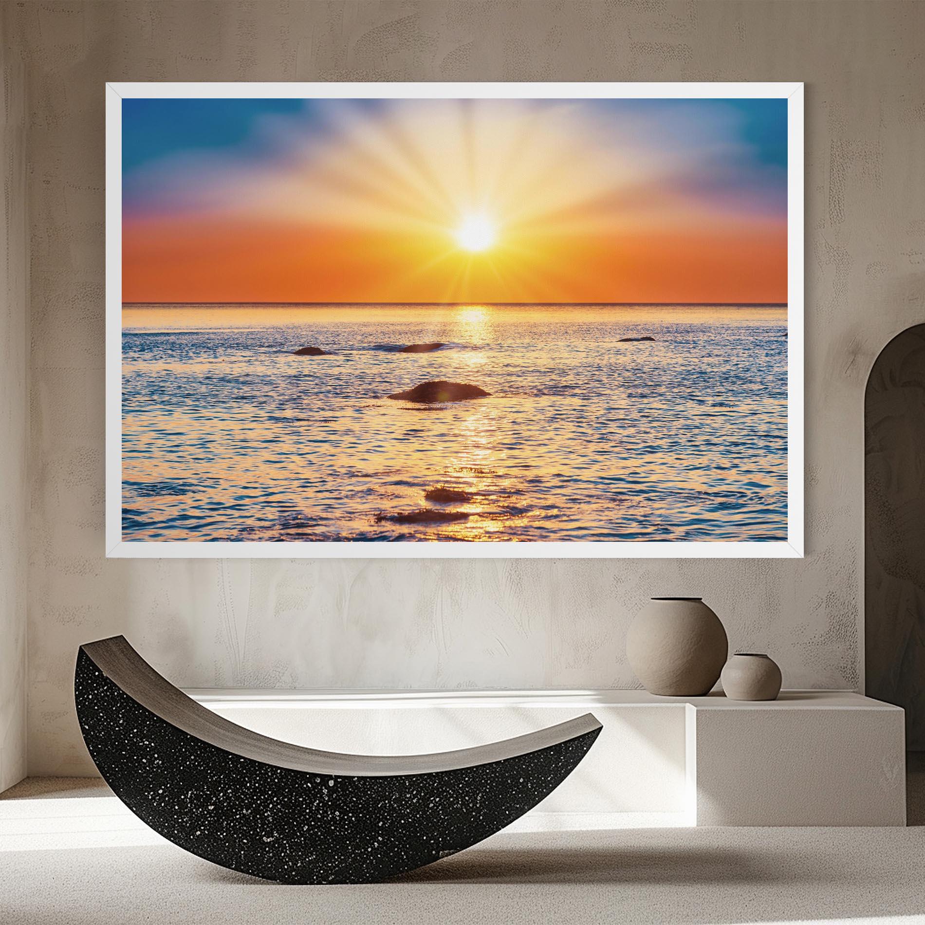 Leinwandbild Sunset Beach Rocks mockup 8