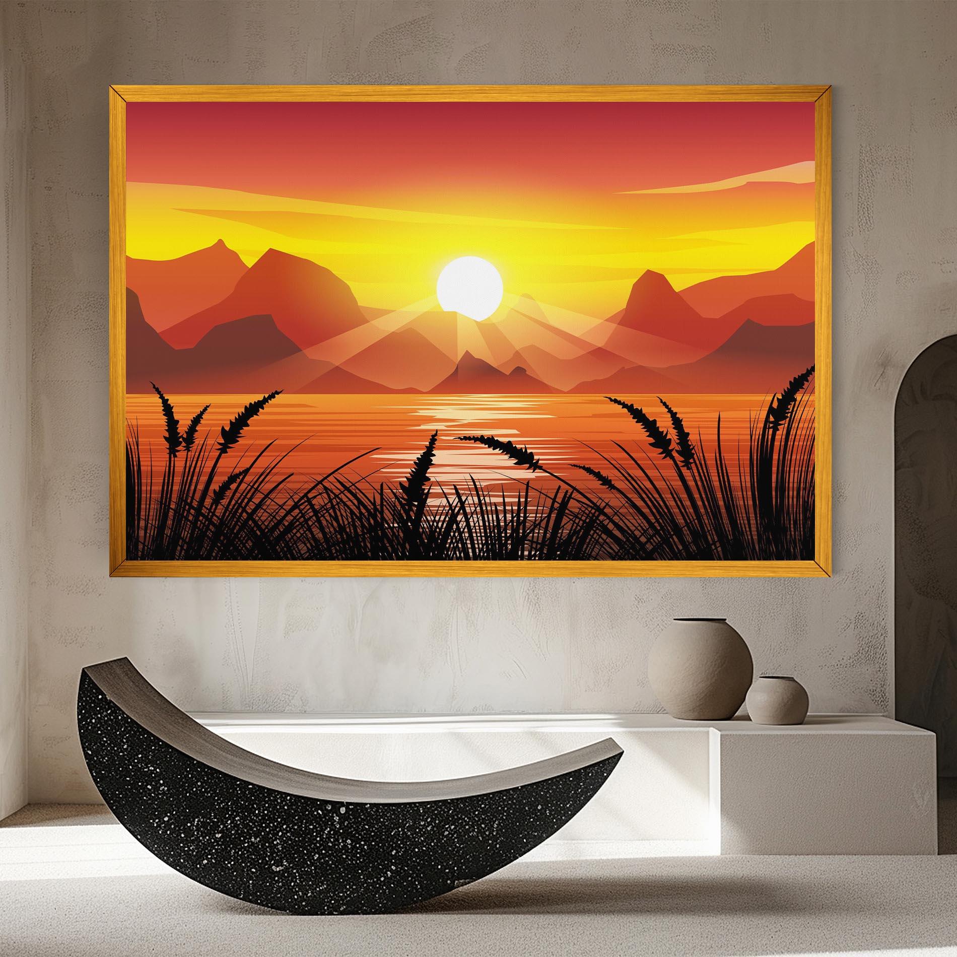 Leinwandbild Sunrise Grass Art mockup 8