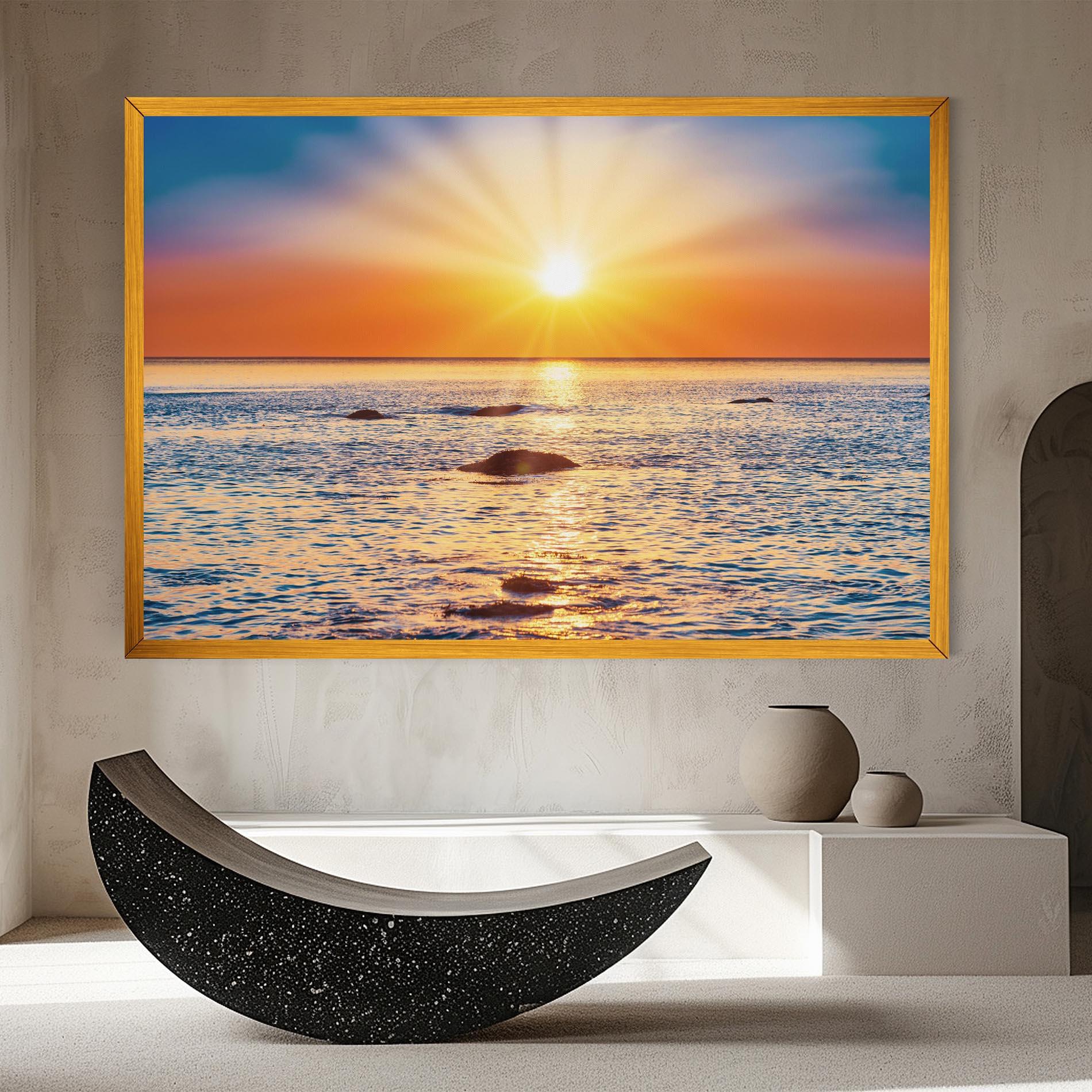 Leinwandbild Sunset Beach Rocks mockup 8