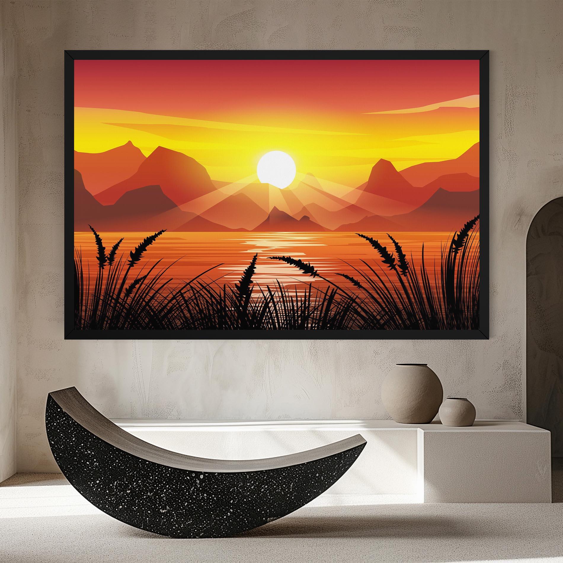 Leinwandbild Sunrise Grass Art mockup 8