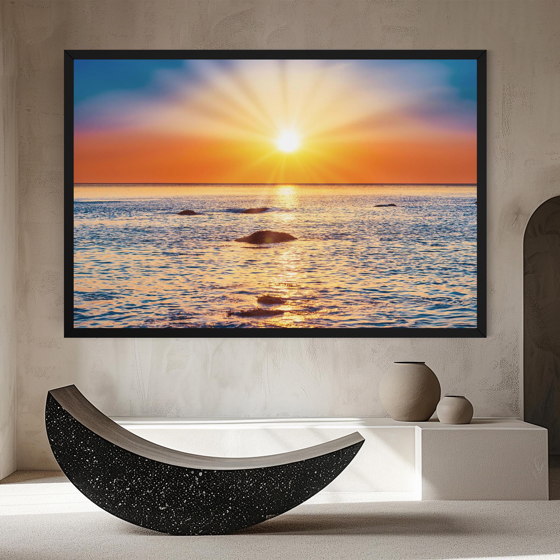 Leinwandbild Sunset Beach Rocks mockup 8