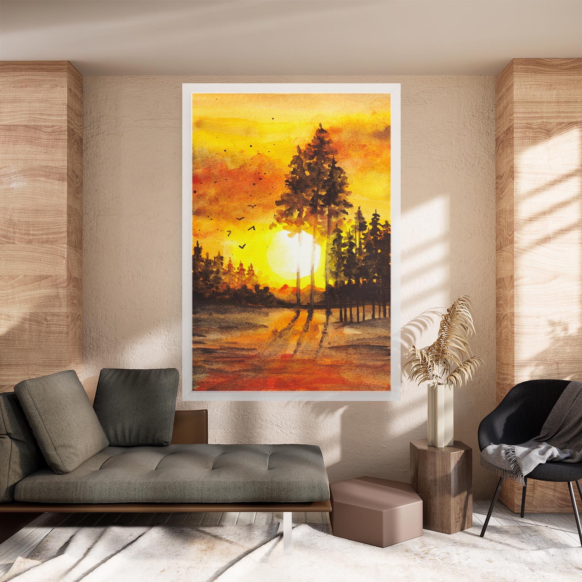 Leinwandbild Watercolor Sunset Painting mockup 8