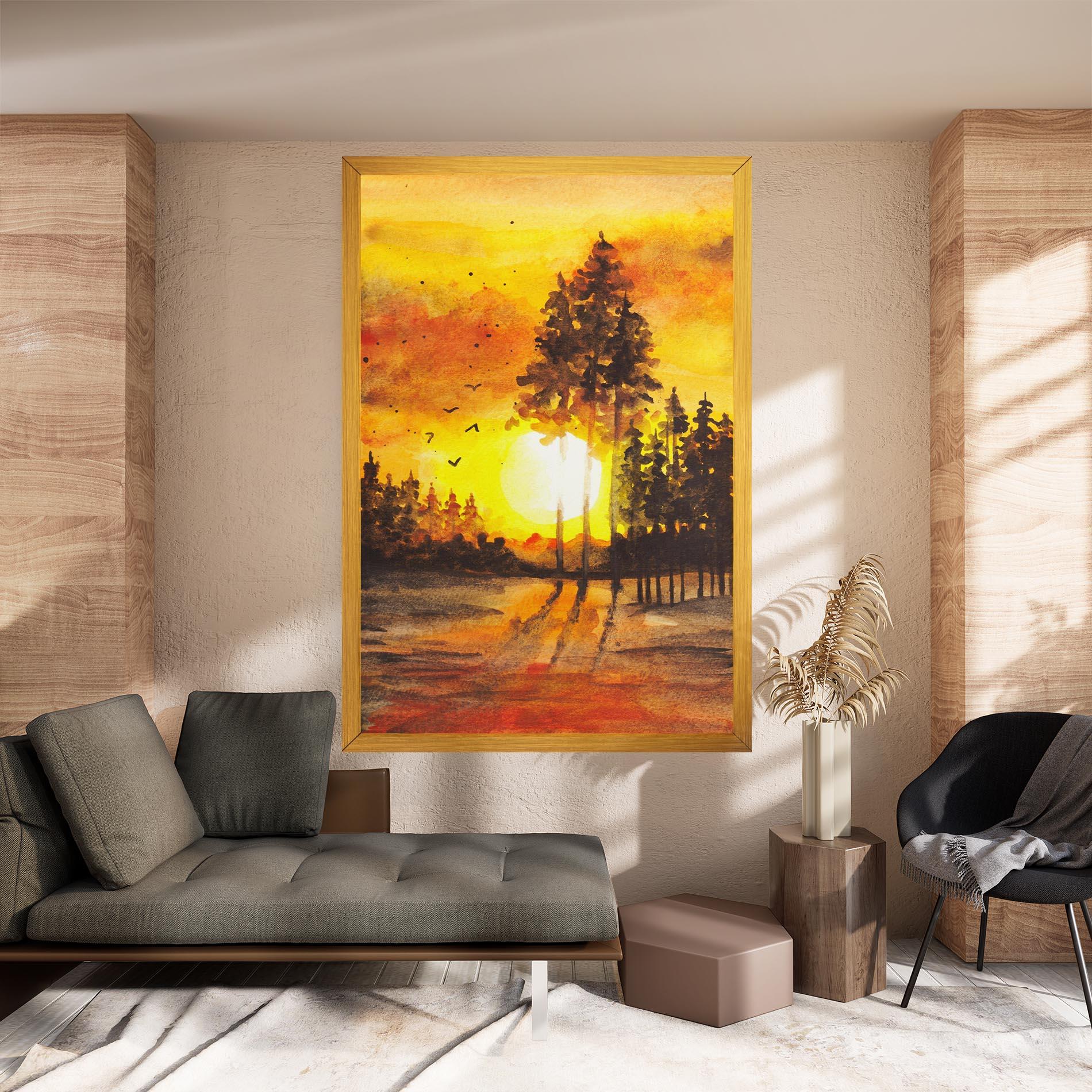 Leinwandbild Watercolor Sunset Painting mockup 8