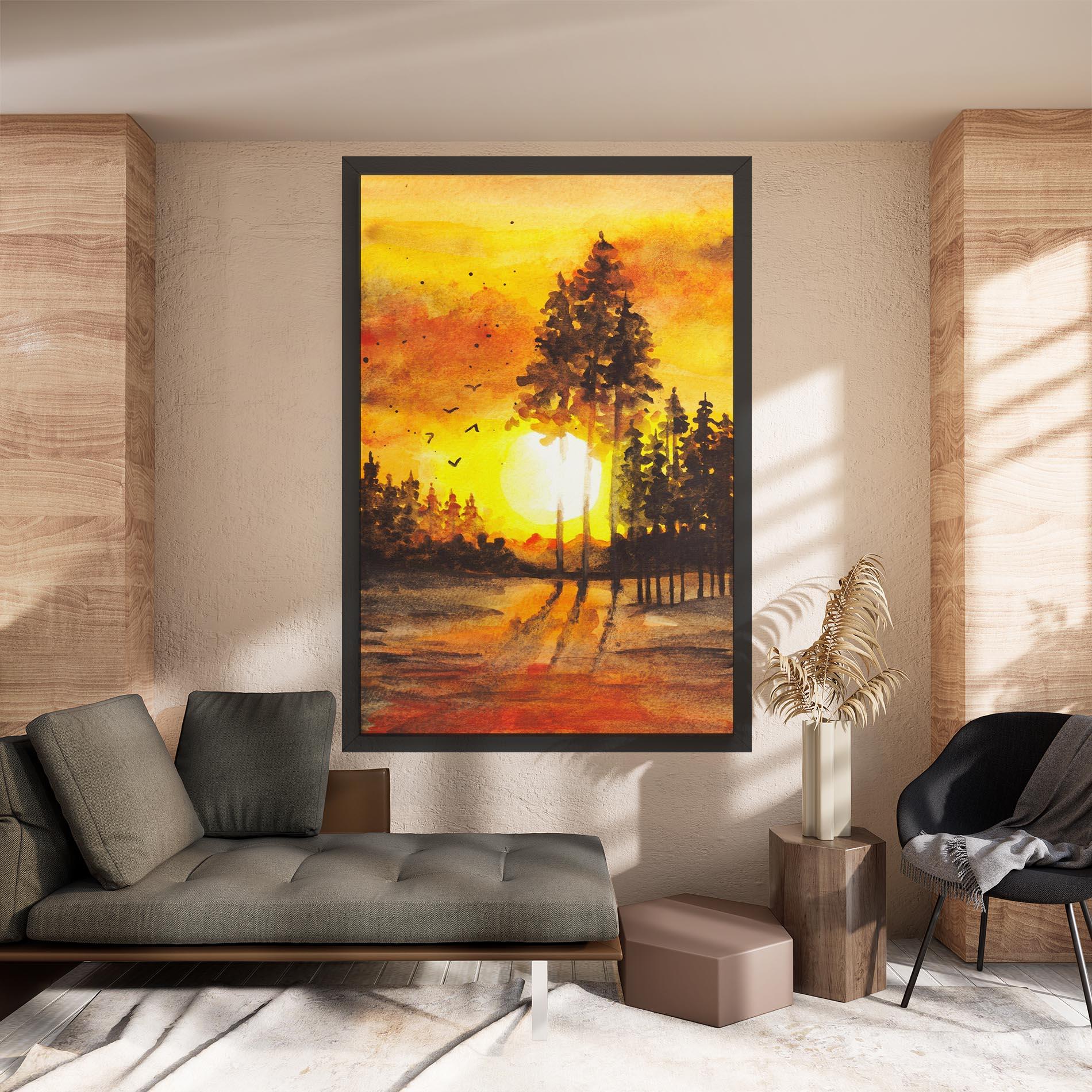 Leinwandbild Watercolor Sunset Painting mockup 8