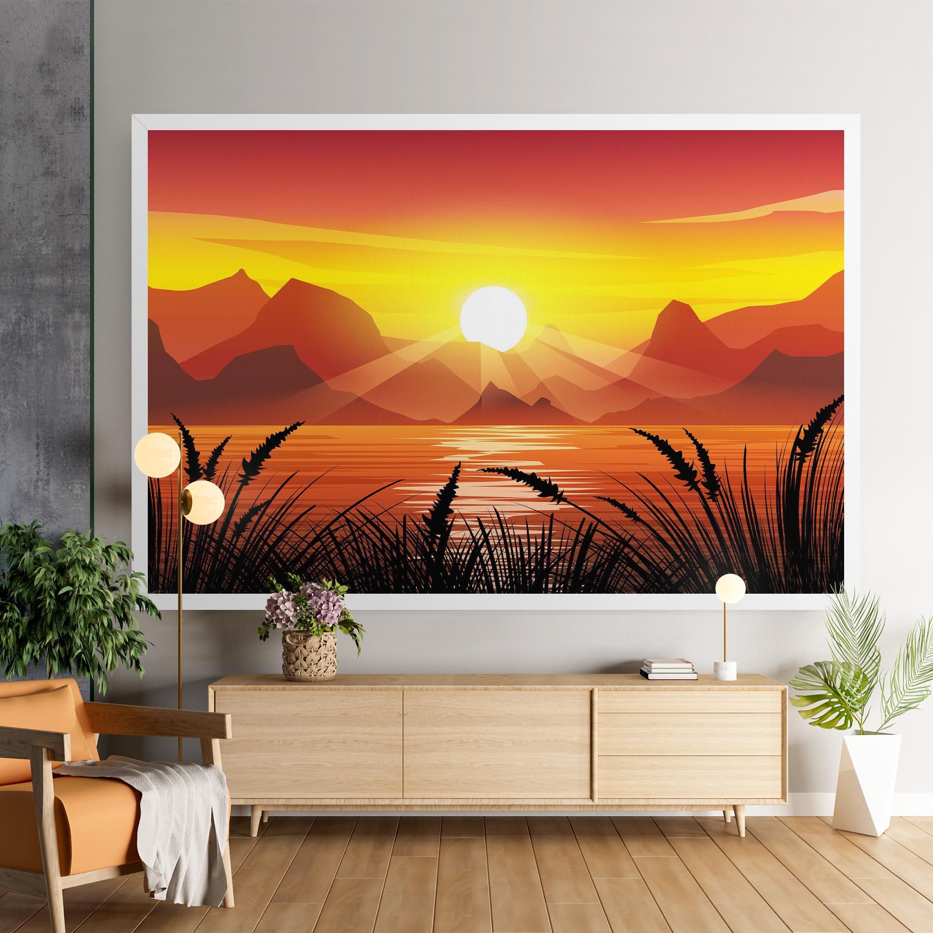 Leinwandbild Sunrise Grass Art mockup 9