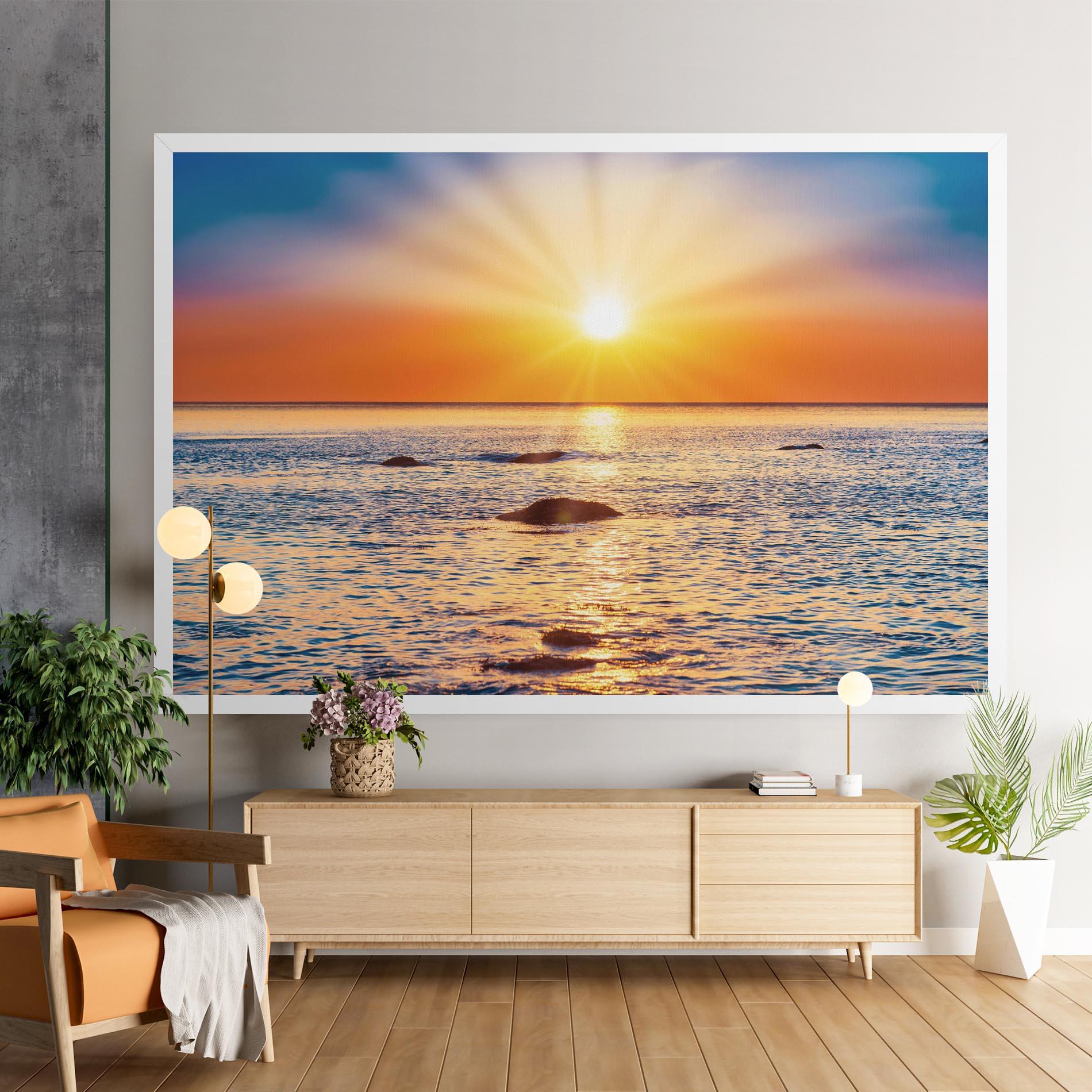 Leinwandbild Sunset Beach Rocks mockup 9