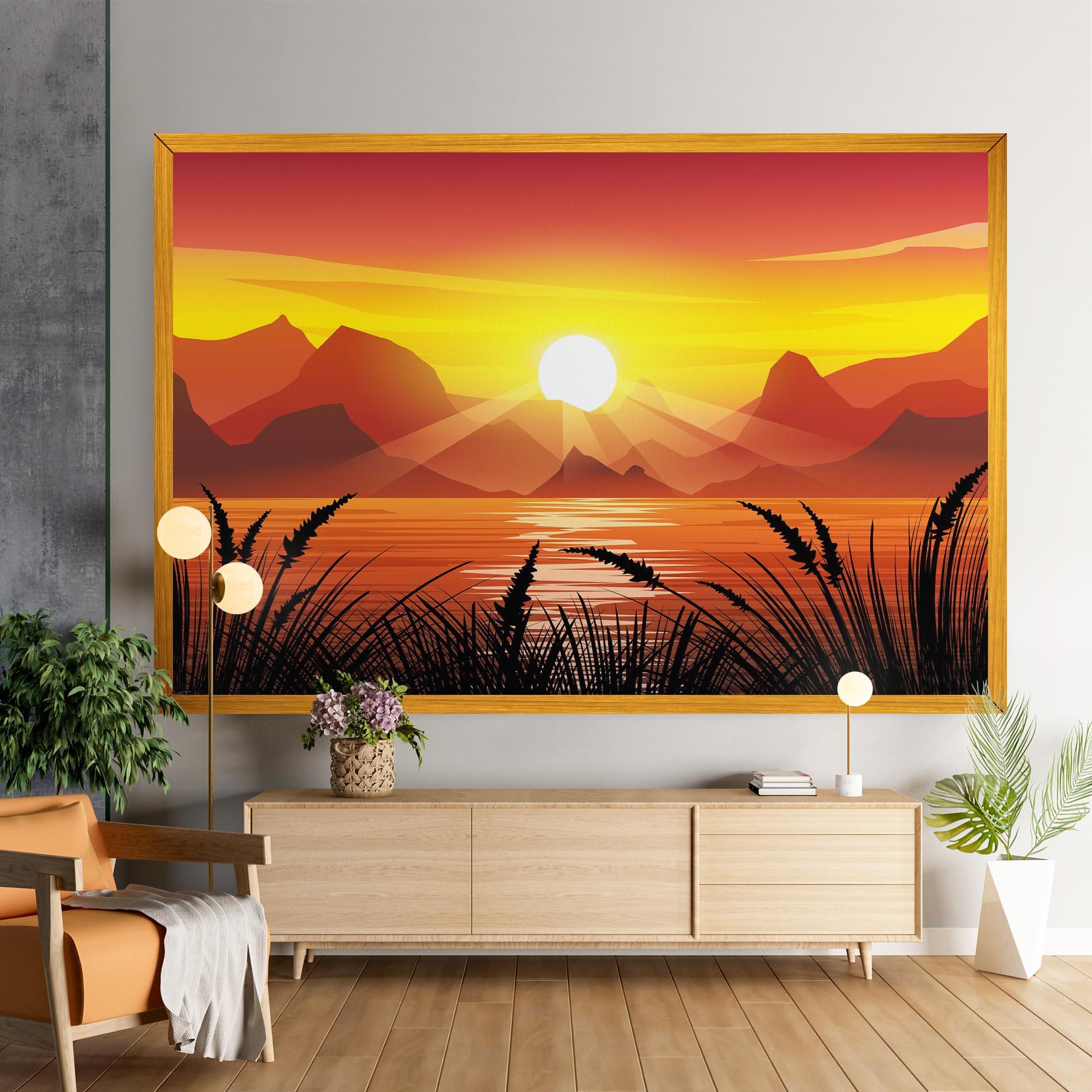Leinwandbild Sunrise Grass Art mockup 9